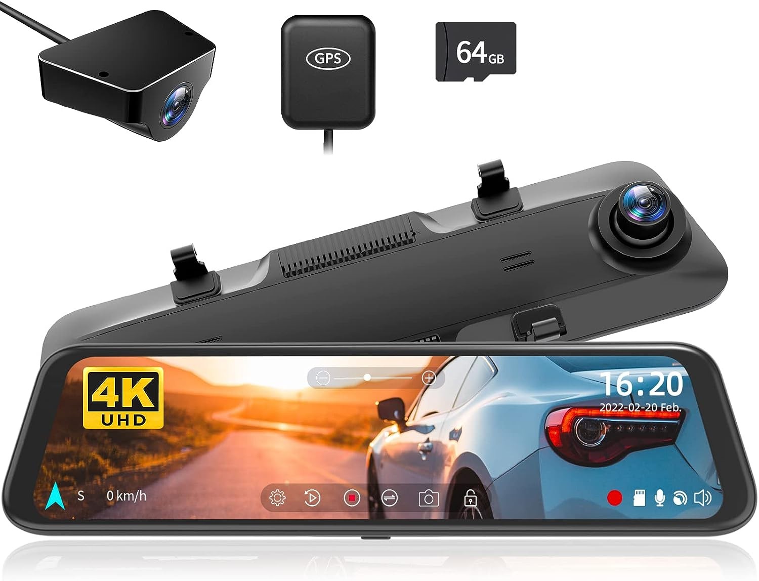 WOLFBOX G850 4K Mirror Dash Cam: 12” Rear View Mirror Camera for Car,Dual Dash Cameras Front and Rear,Super Night Vision,Parking Monitoring,Reversing Assistance,64Gb TF Card & GPS