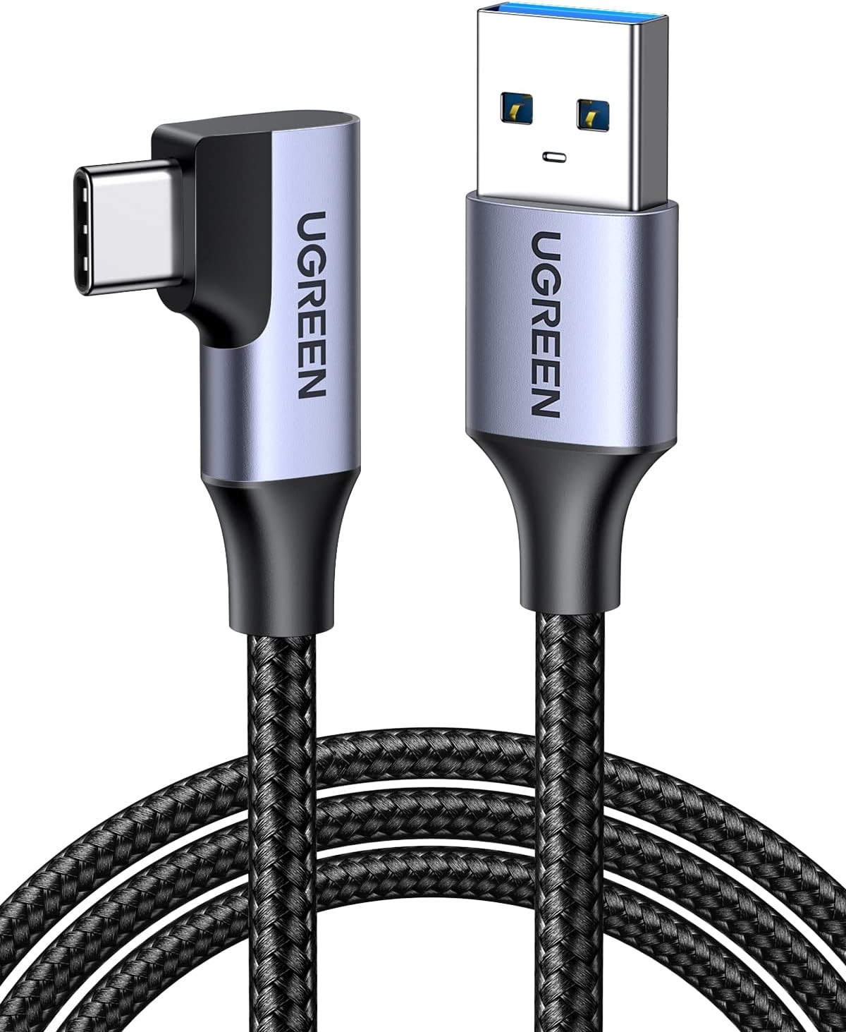 UGREEN USB C Cable 3.0 Fast Charge USB a to USB C Cable 3A Right Angle Nylon Braided Type C Cord 5Gbps Compatible with Galaxy S23 S22, Iphone 15, Oculus Quest 2, Android Auto, PS5, Switch, LG, 0.5M