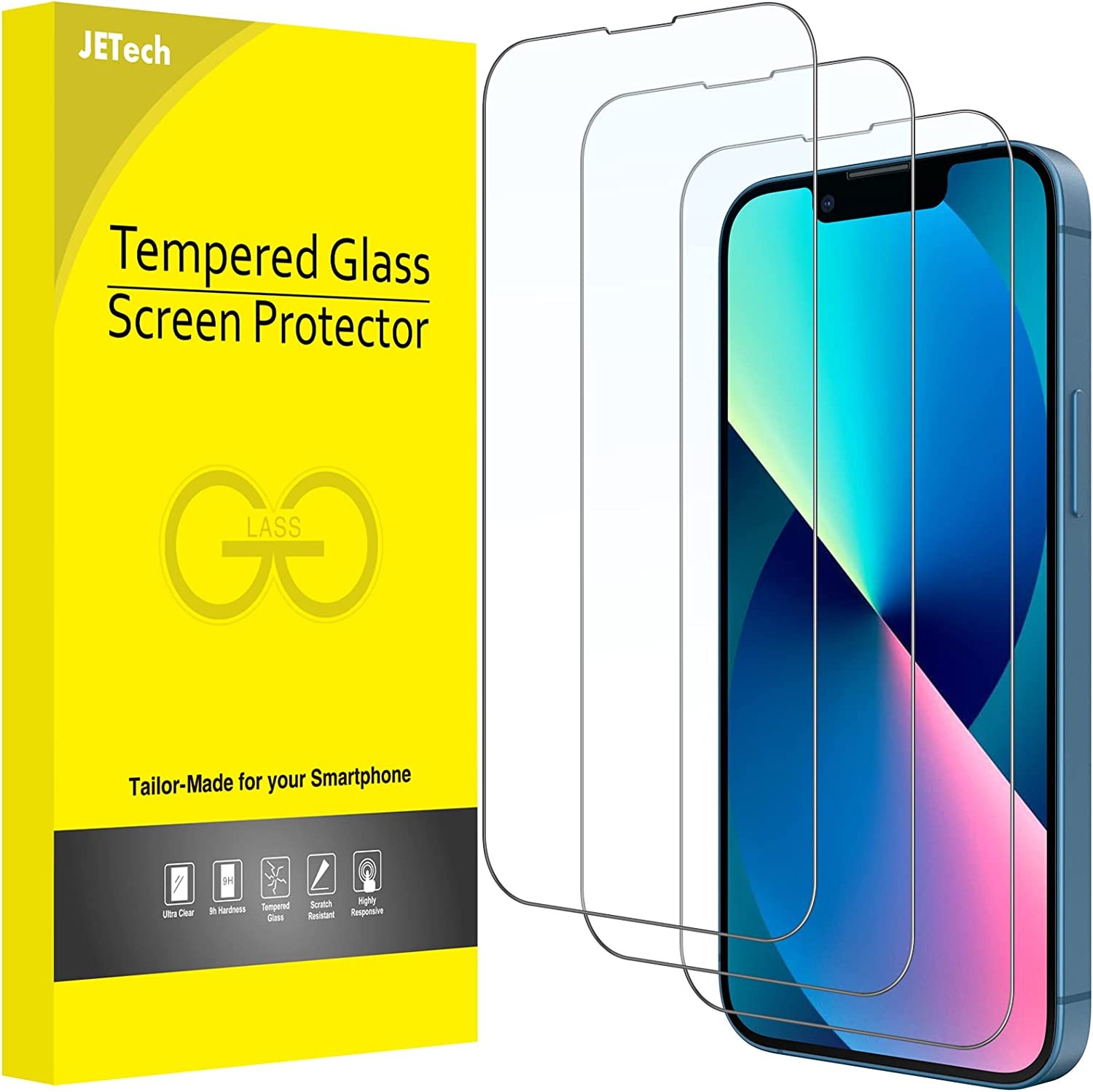 Jetech Full Coverage Screen Protector for Iphone 13 Mini 5.4-Inch, 9H Tempered Glass Film Case-Friendly, HD Clear, 3-Pack