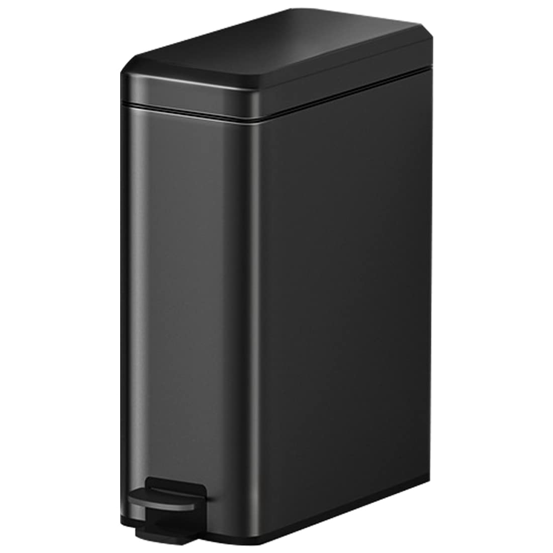 Slim Trash Can with Lid Soft Close, 10 Liter Stainless Steel Step Trash Bin, Rectangular Garbage Can Wastebasket with Removable Inner Bucket for Bedroom, Bathroom, Kitchen, Office(Black)