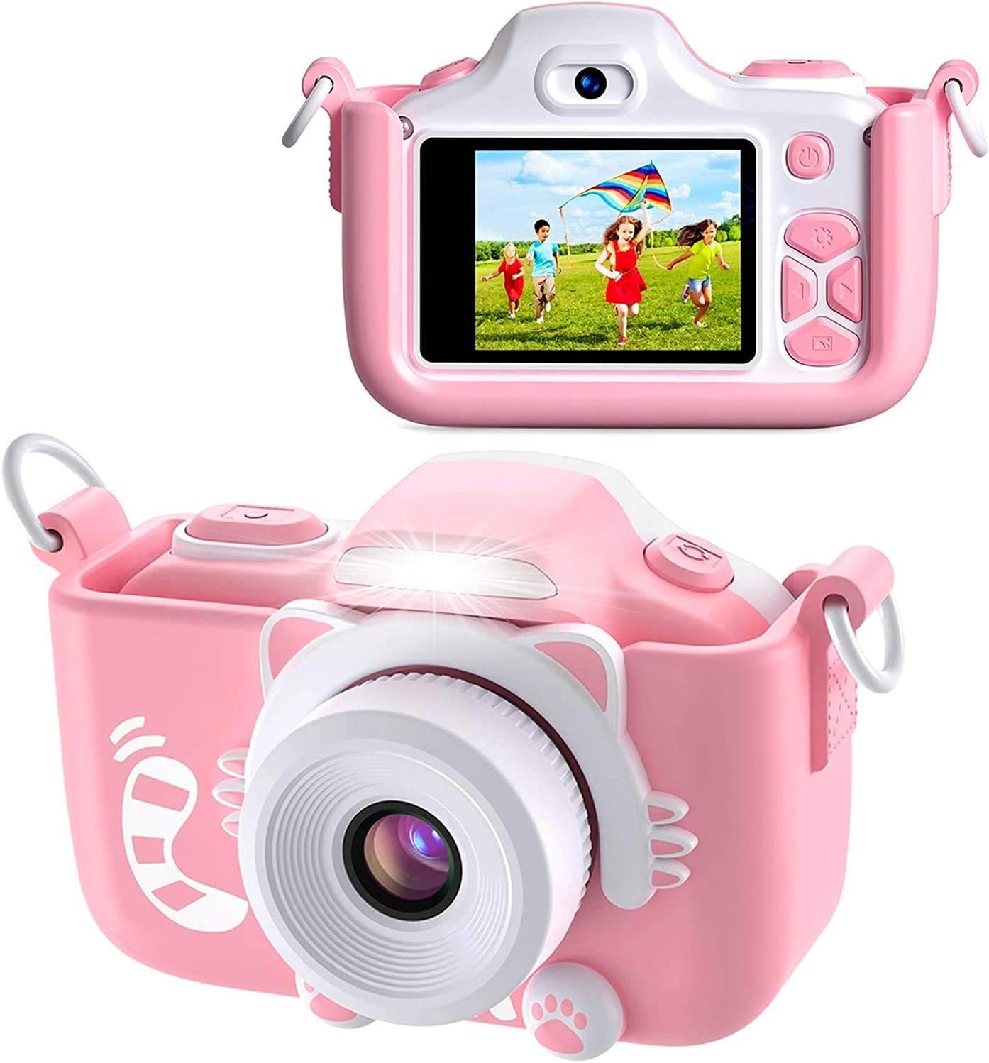 Bluefire Kids Camera 16MP HD Digital Camera for Kids, Mini 2 Inch Screen Front and Rear Selfie Digital Camera with Cartoon Silicone Soft Cover & 32GB SD Card, Ideal Gifts for 4-9 Year Old Girls(Pink)