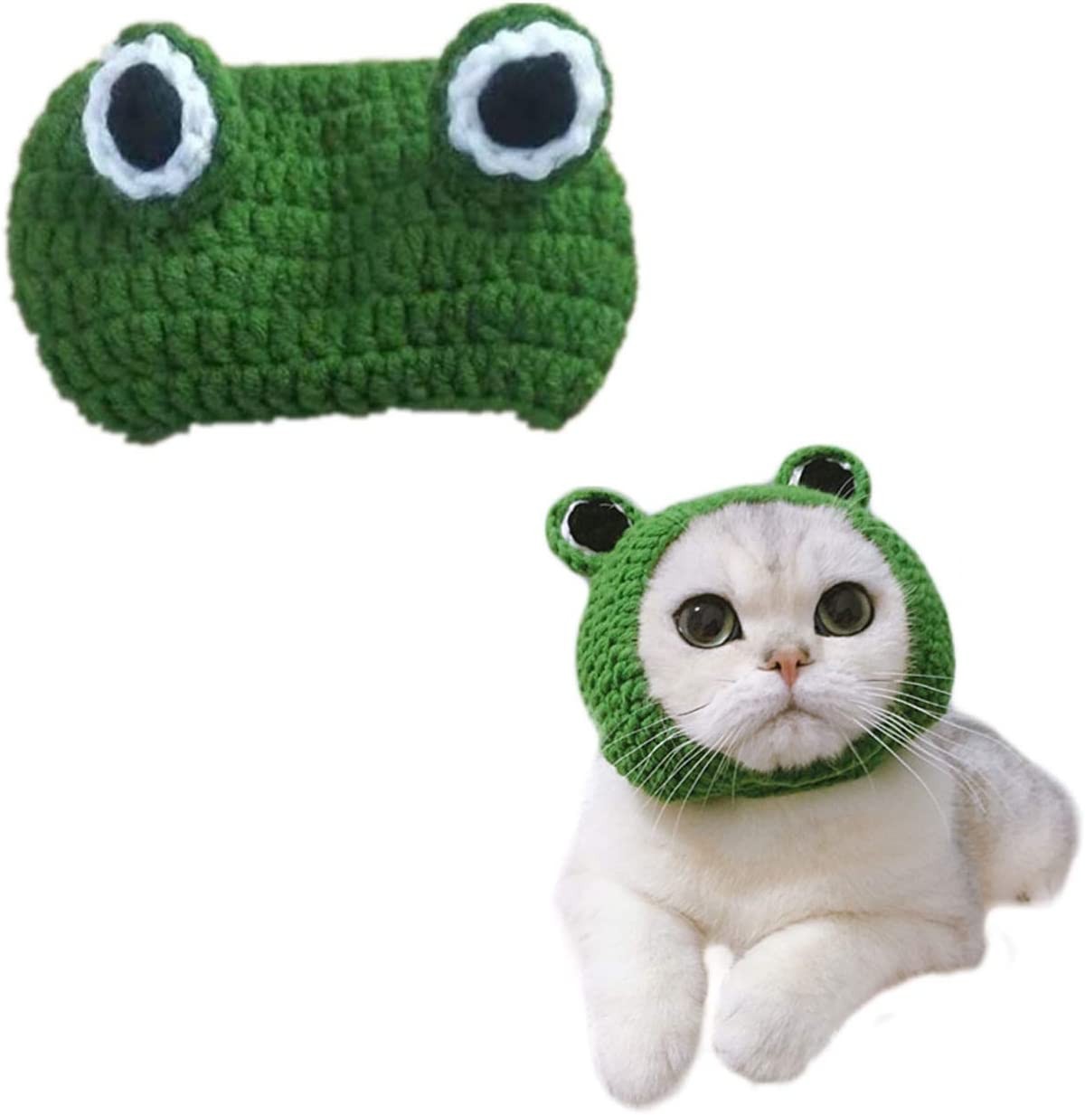 KRISMYA Pet Costume Hat/Cosplay Cap,Cat Dog Hats Handmade Knitted Woolen Yarn Cute Cartoon Frog Hat for Pet Kitten Puppy Birthday Christmas and Halloween