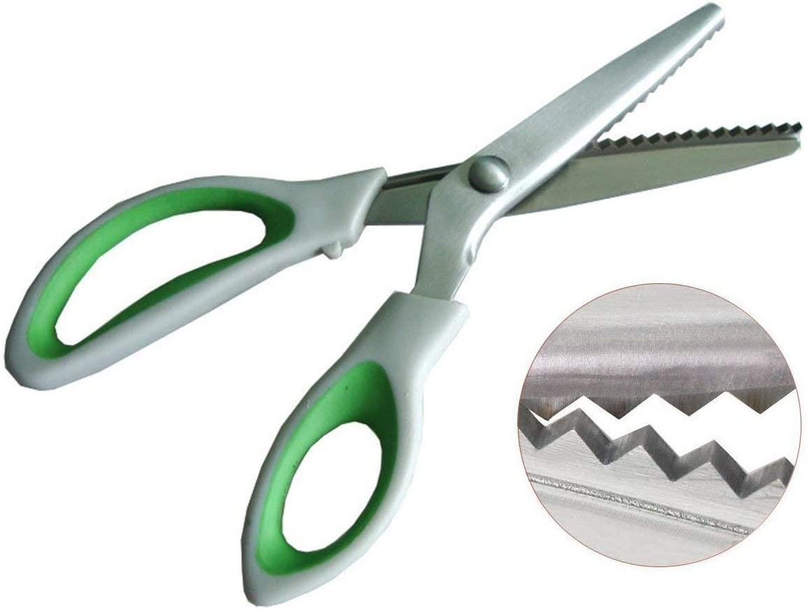 HIGHROCK Pinking Shears for Fabric Ultra Sharp Comfort Grips Dressmaking Zig Zag Cut Scissors Sewing Scissors Serrated (GREEN)