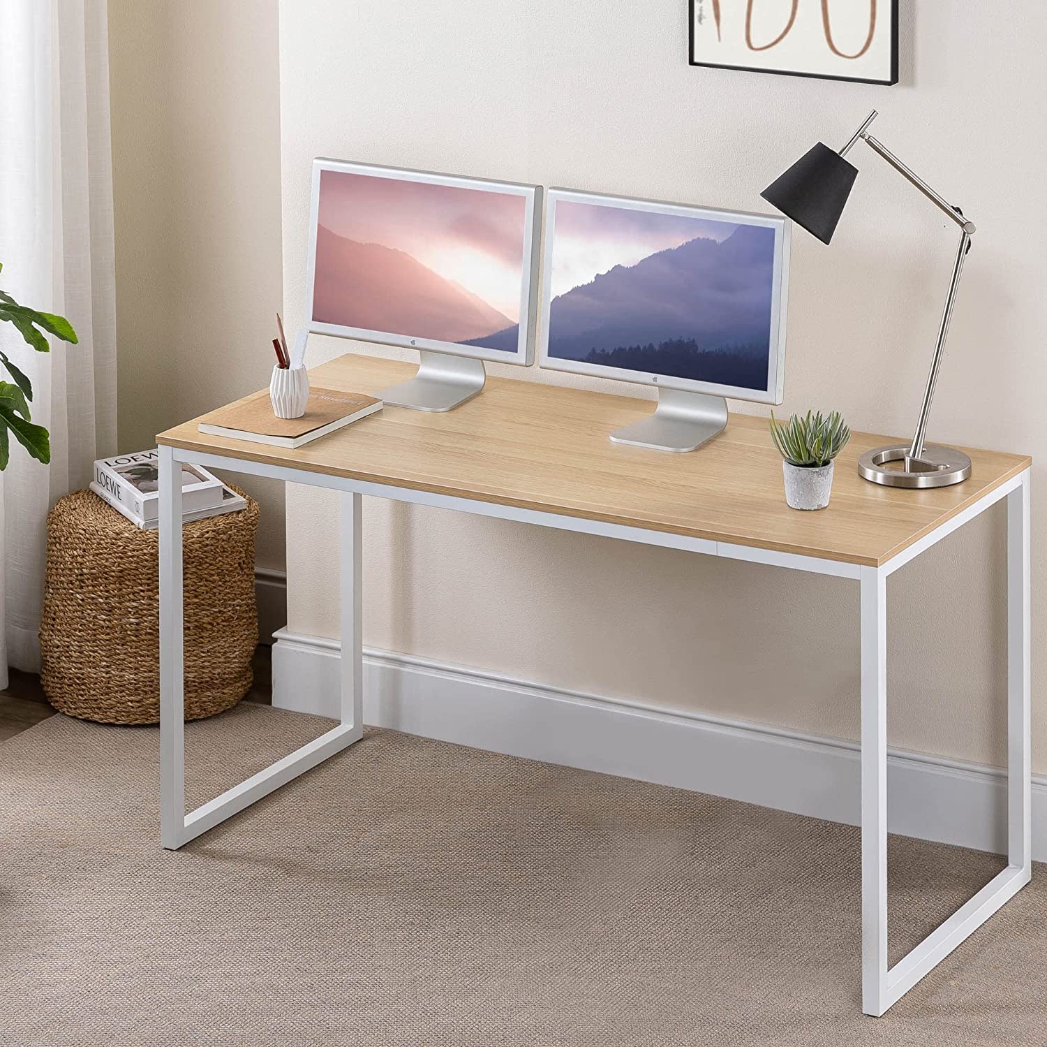 Zinus Soho Office Desk Computer Table | Dining Strong Metal Frame, Quick Assembly – Natural 140Cm