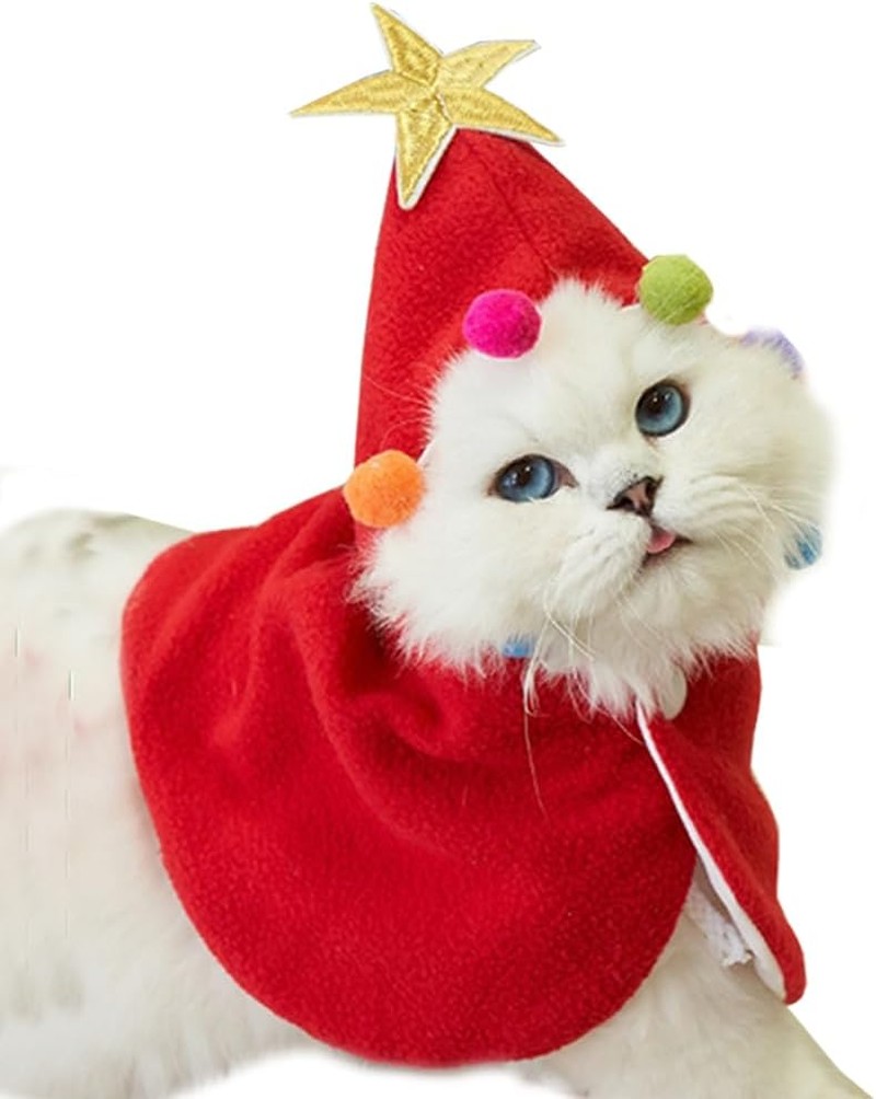 ANIAC Pet Christmas Costume Puppy Xmas Cloak with Star and Pompoms Cat Santa Cape with Santa Hat Party Cosplay Dress for Cats and Small to Medium Sized Dog (Medium, Red)