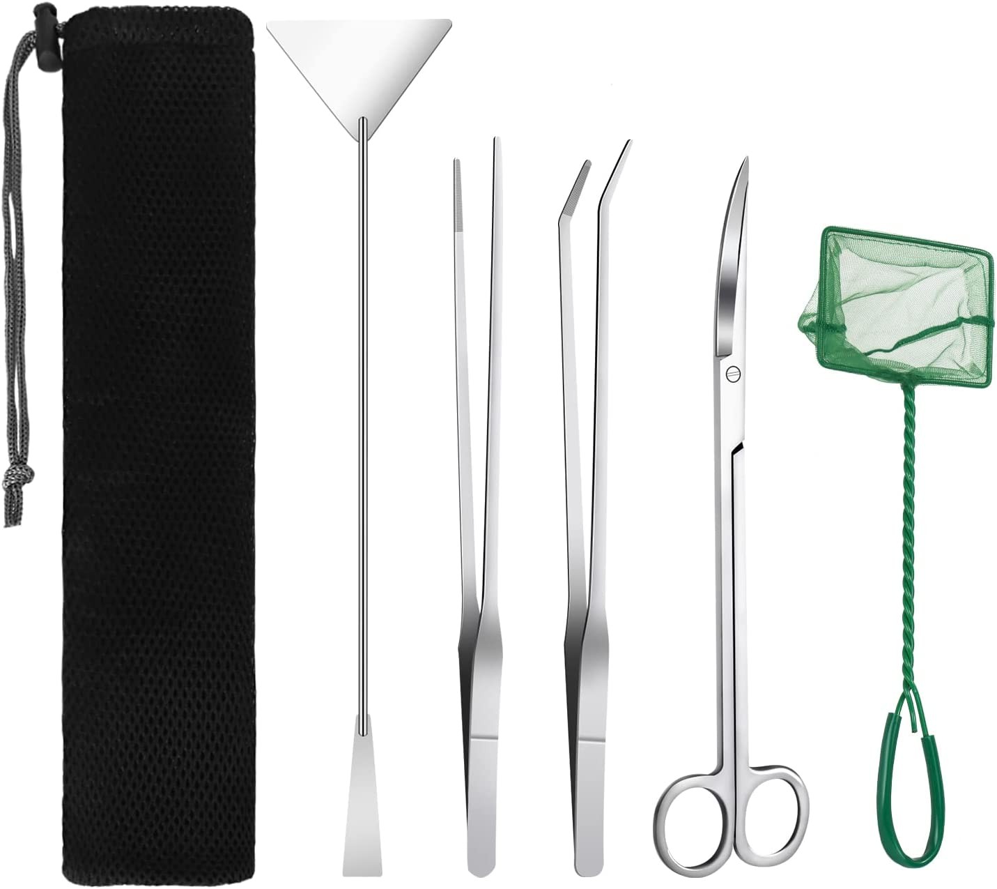 Lukovee Aquarium Tools Kit, 4 in 1 Long Stainless Steel Tweezers Scissor Spatula Multi Functional Aquarium Tank Tool Set for Fish and Aquatic Plants Trim Aquascaping Cleaning & Fish Starter Kit