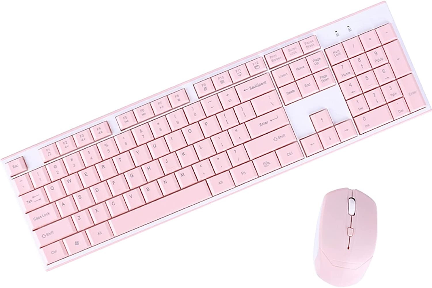 Wireless Keyboard Mouse Combo, Full Sized 2.4G Cordless Keyboard with Silent Chocolate Keys Multimedia, Ultra-Thin Cute Keyboard and 1600Dpi Mouse Set for Computer PC Laptop (Pink)