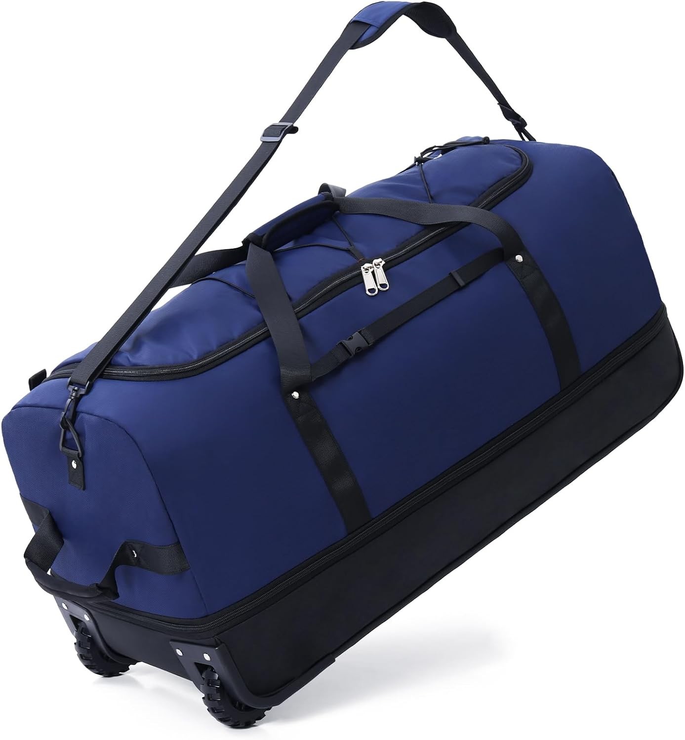 CONTAIL 32”110L Expandable 140L Rolling Duffle Bag with 2 Inline Wheels,Convertible Weekend Travel Bag with Bungee-Cord System (Navy)