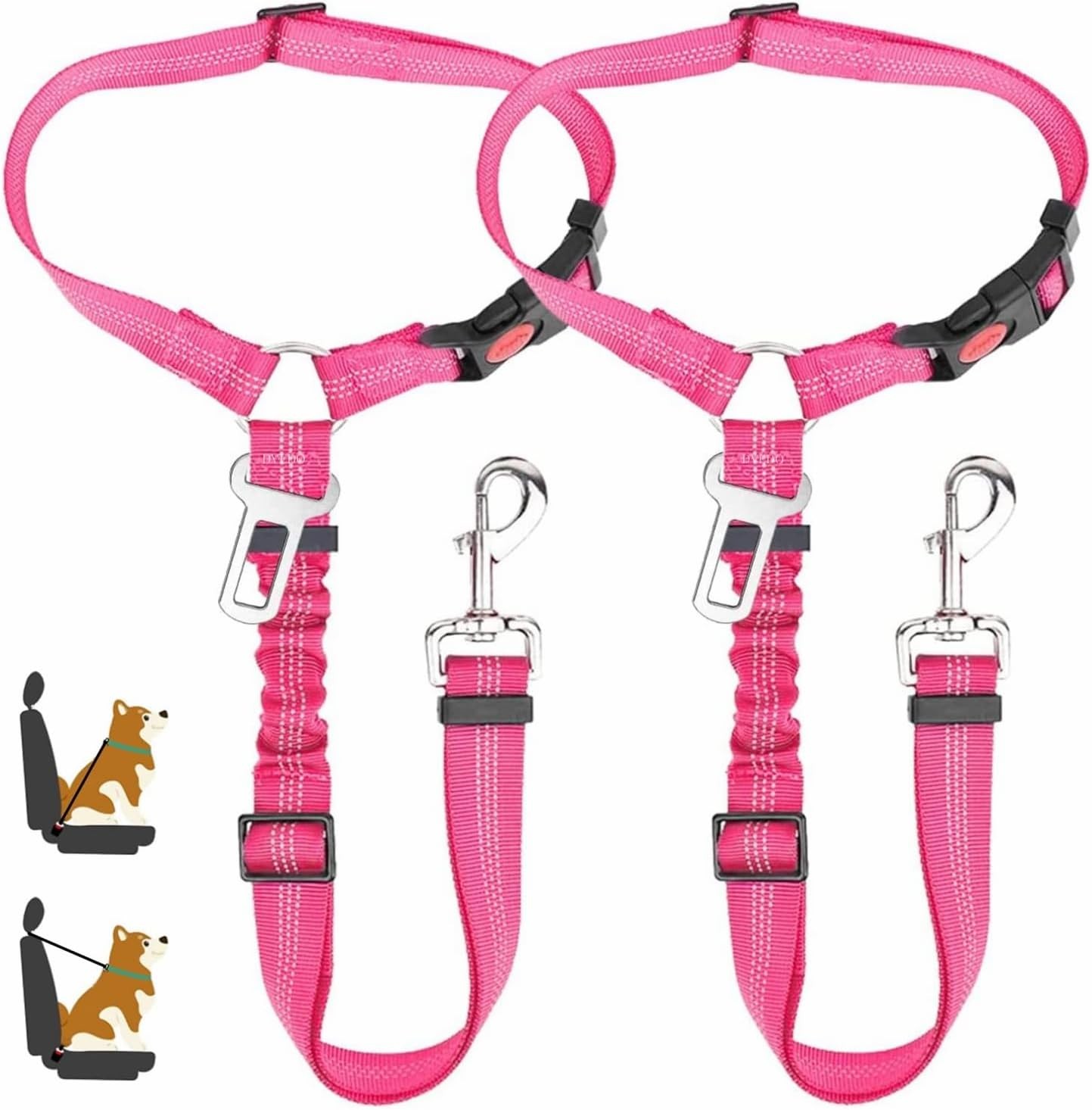 DVEDO 2 in 1 Dog Seatbelts for Cars, 2 Pack Pet Safe Guard Car Seat Belt Headrest Restraint Clip Puppy Adjustable Dog Car Harness Belt with Anti-Shock Elastic Bungee Buffer for All Vehicles