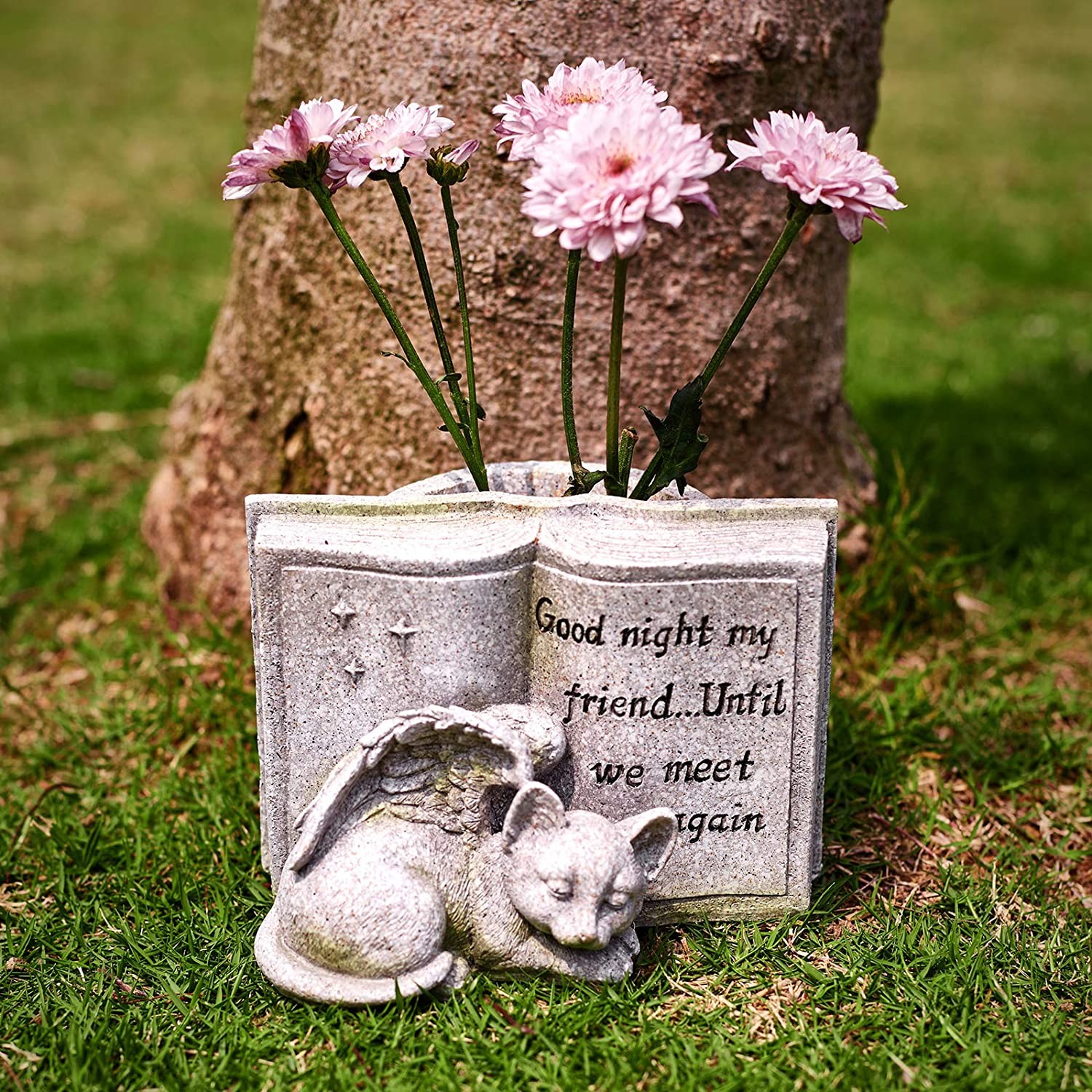 Cat Angel Memorial Stones, Sleeping Cat Grave Stone Markers Forever in Our Hearts. Cat Angel Figurine Outdoor Best for Deceased Pet Cat Polyresin, Stone Finish