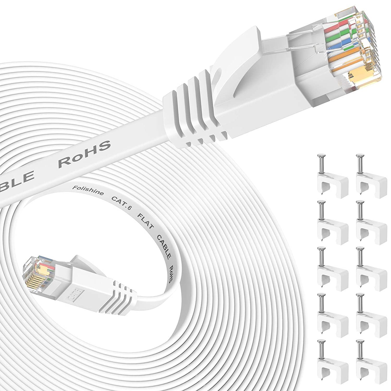 Ethernet Cable 25 Ft/7.6M, Cat 6E/Cat6 Ethernet Cable High Speed with Network Patch Cords, LAN Cable Clips with Rj45 Connector for Router Modem Faster than Cat 5E/Cat 5-White