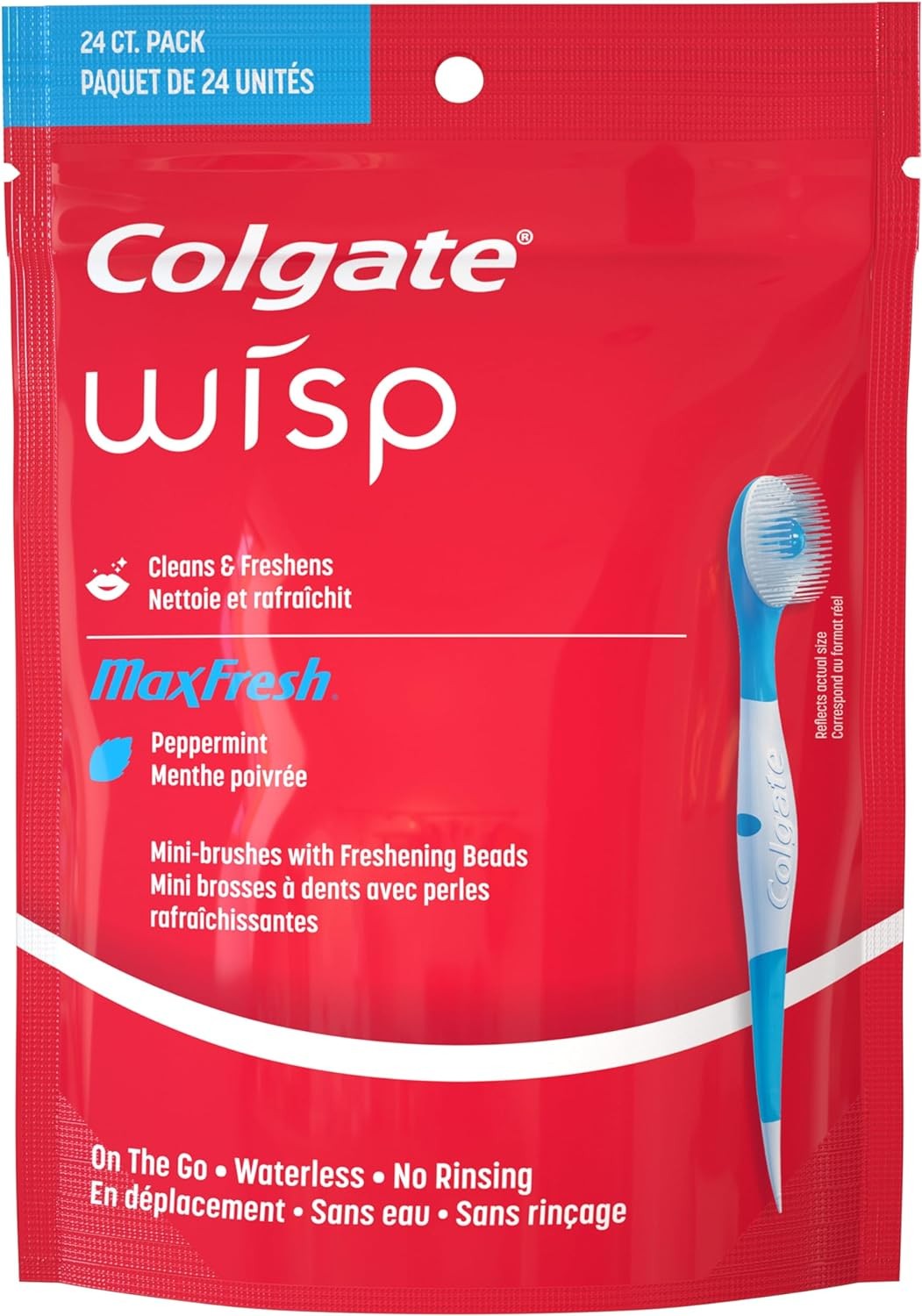 Colgate Max Fresh Wisp Disposable Mini Travel Toothbrushes, Peppermint, 24 Count (Pack of 4)