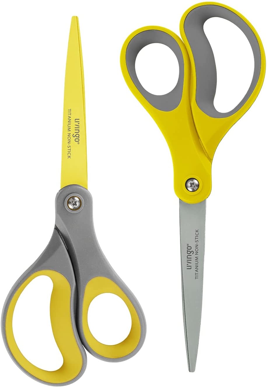 LIVINGO 8″ 2 Pack Scissors, Titanium Coated Sharp Stainless Steel Non-Stick Scissors All Purpose, Comfort Grip Handles Shears for Office Home Supplies Crafting DIY Cutting Tape Adhesive General Use