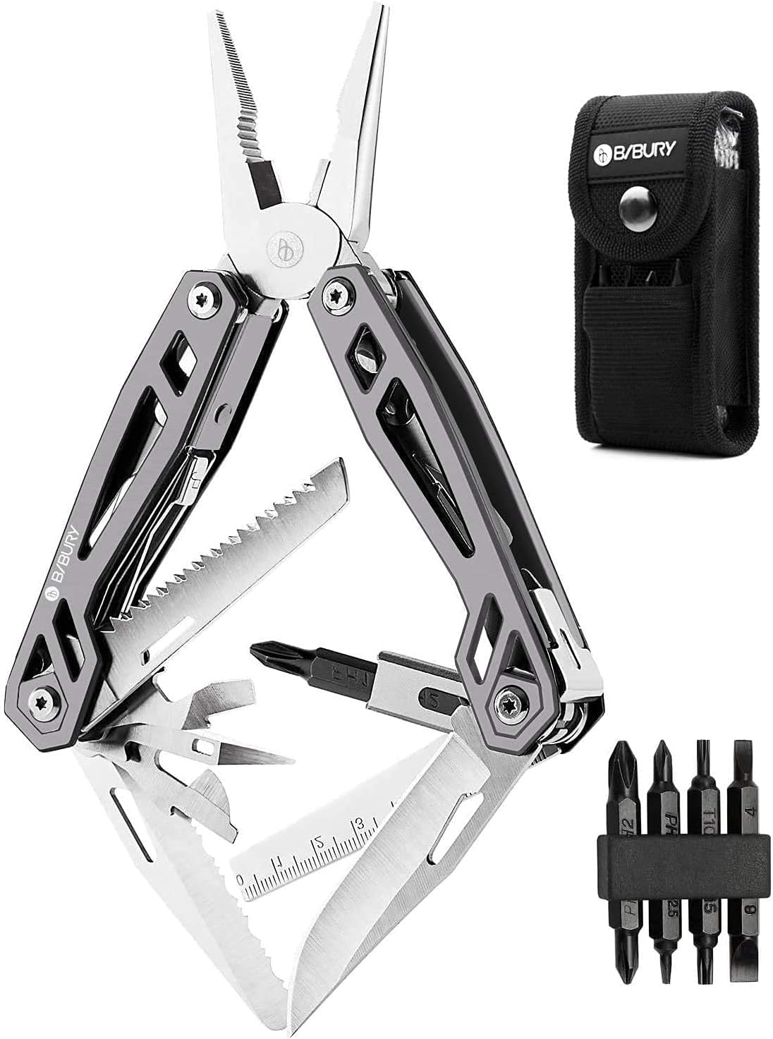 Gifts for Men, BIBURY Multitool Pliers, Titanium Multi-Purpose Pocket Knife Pliers Kit, 420 Durable Stainless Steel Multi-Plier Multi Tool for Survival, Camping, Hunting, Fishing, Hiking