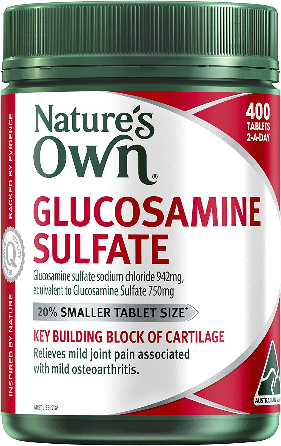 Nature’S Own Glucosamine Sulfate Tablets 400 – Relieves Mild Joint Pain & Stiffness & Helps Reduce Cartilage Damage Associated with Mild Osteoarthritis