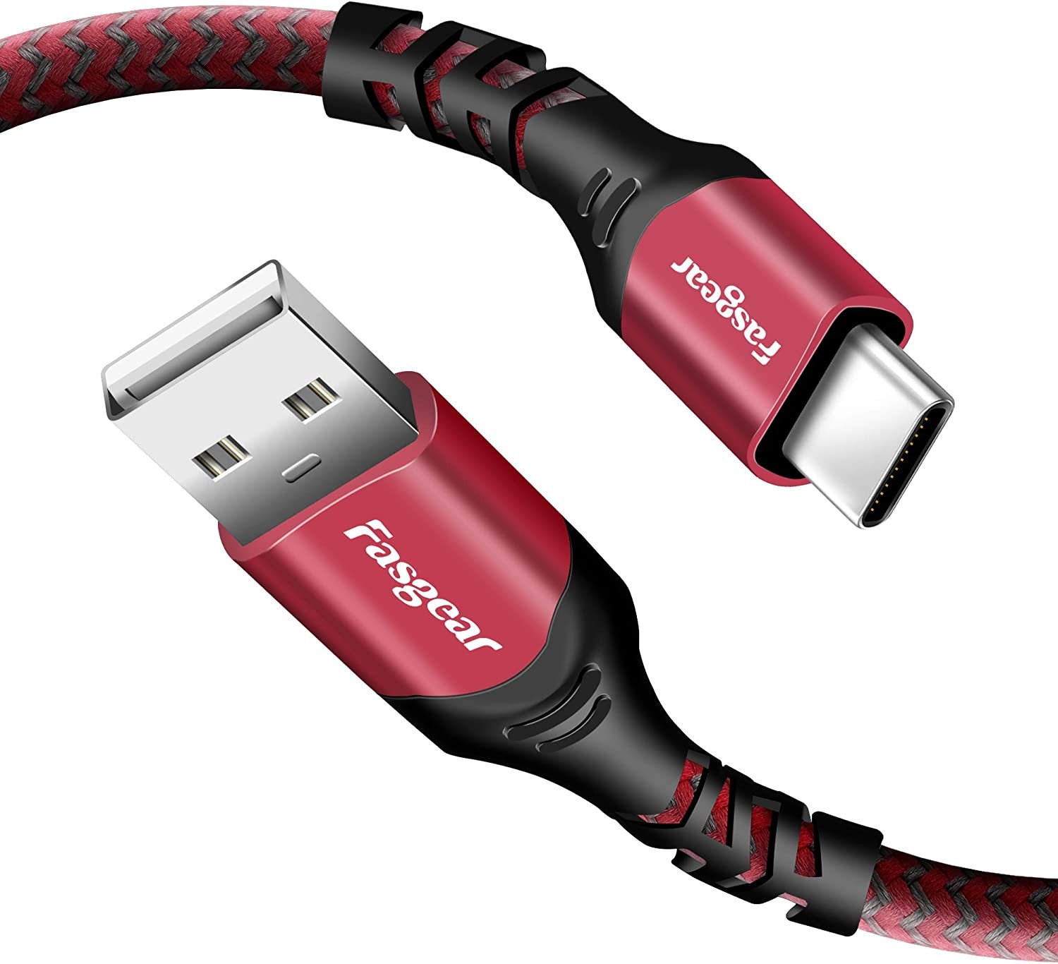 USB C Cable 1.8M/6 FT, Fasgear Braided USB a to Type C Cord 3A Fast Charge 480Mbps High Speed Data Sync Compatible with Galaxy Z Fold 4/S23/A13, Oppo Find X3/A76, Moto G62/Edge 20, Ipad Mini 6 (Red)