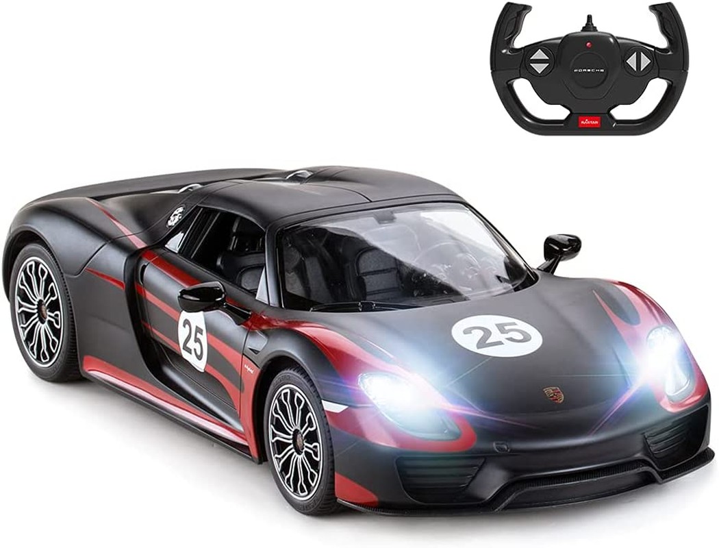 Porsche Remote Control Car, RASTAR 1/14 Porsche 918 Spyder Weissach RC Toy Car W/Working Light S for Kids, Matt Black