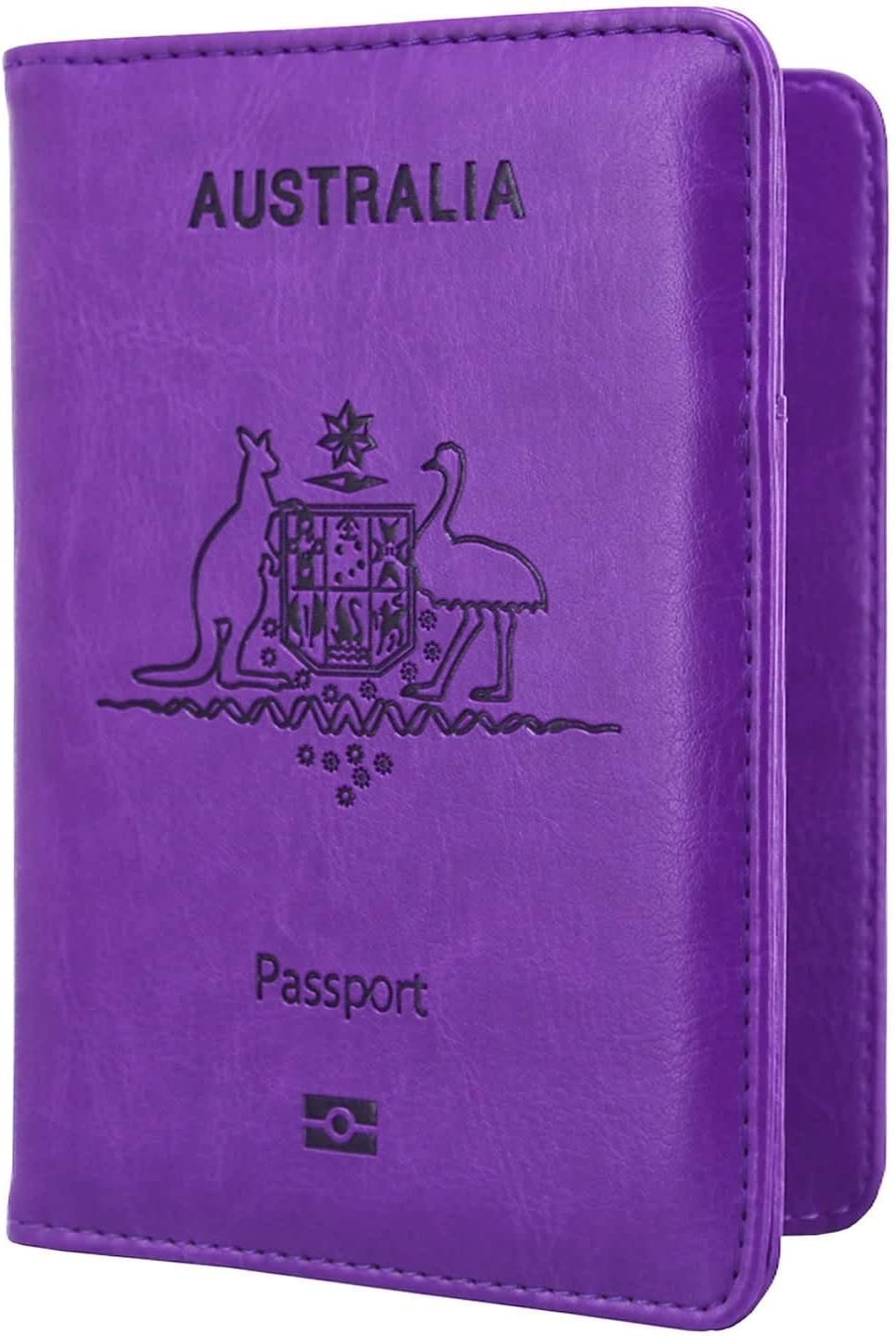 Passport Holder Travel Cover Case, T Tersely Leather RFID Blocking Passport Travelling Wallet Holder ID Credit Cards Cover Case for Passport (Purple)