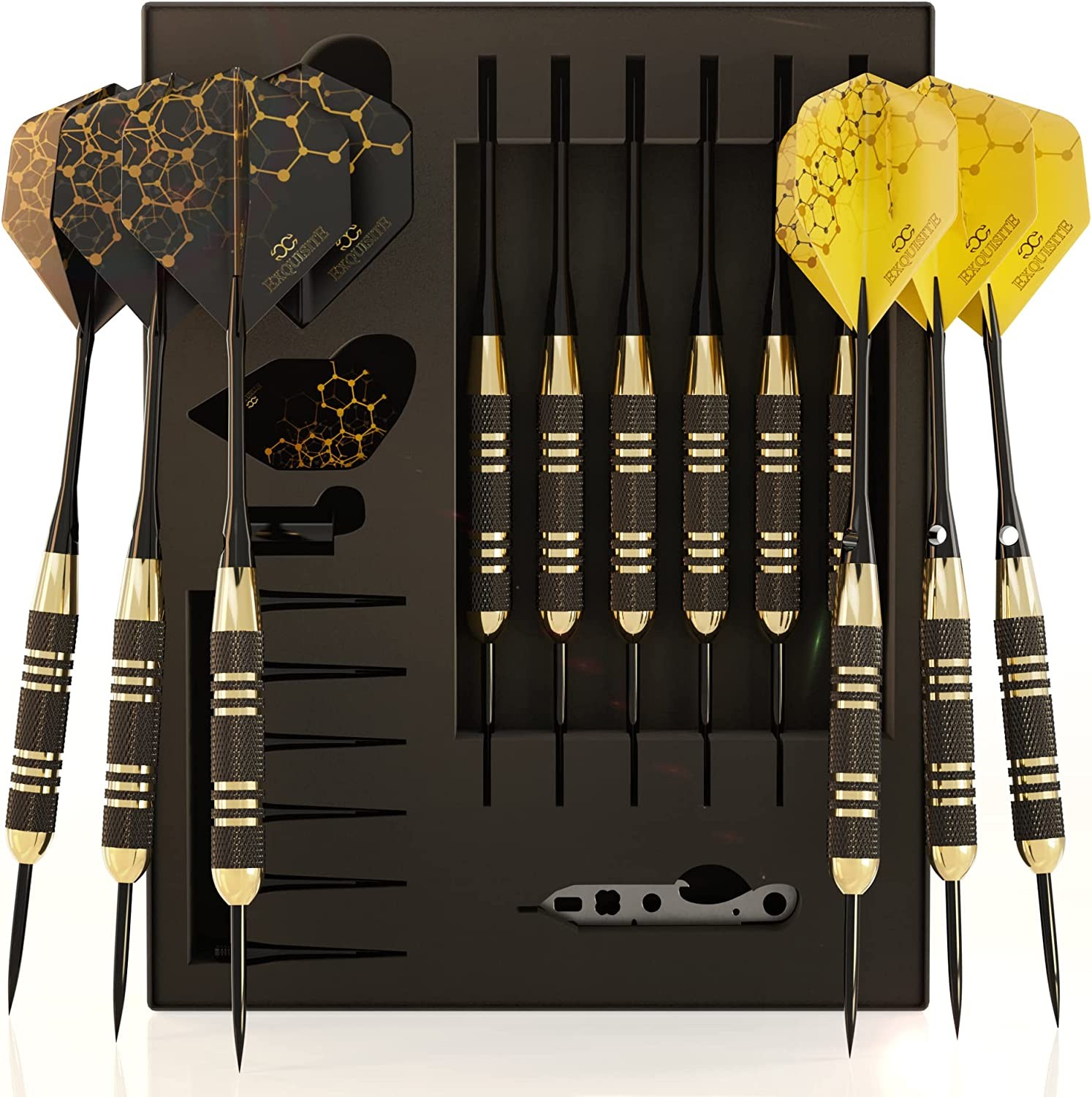 Cc-Exquisite Professional Darts Set – Customizable Configuration 6 Steel Tip Darts 18/22G and 20/24G |12 Aluminum Shafts 35/48Mm |12 Flights Standard/Slim |Darts Tool |Darts Sharpener and Case