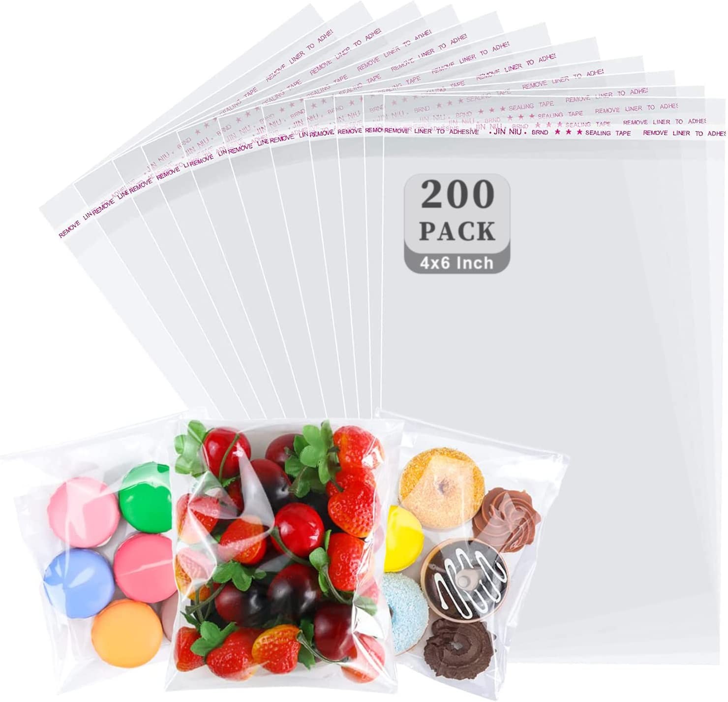 200 Pcs Cookie Bags Clear Self Sealing Cellophane Treat Bags for Packaging, 4X6 Inch Cookie Bags for Gift Giving Bakery Cookies Candy Party Favor Gift Wrapping (4X6 Inch (Pack of 200))