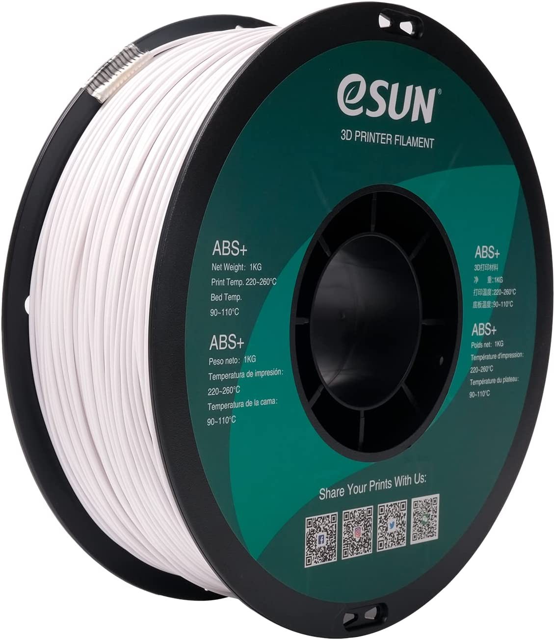 Esun 3D Printing Filament ABS PRO plus Spool 1.75Mm 1KG Dimensional Accuracy +/- 0.05Mm for 3D Printers,Cold White