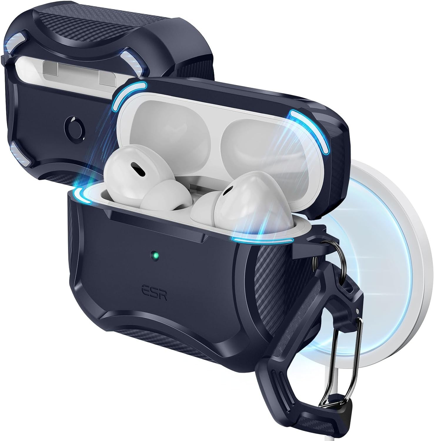 ESR for Airpods Pro 2 Case (Halolock), Compatible with Airpods Pro Case 2Nd/1St Gen (2023/2022/2019), Compatible with Magsafe, Powerful Drop Protection, Magnetic Lid, Cyber Armor Tough Series, Blue