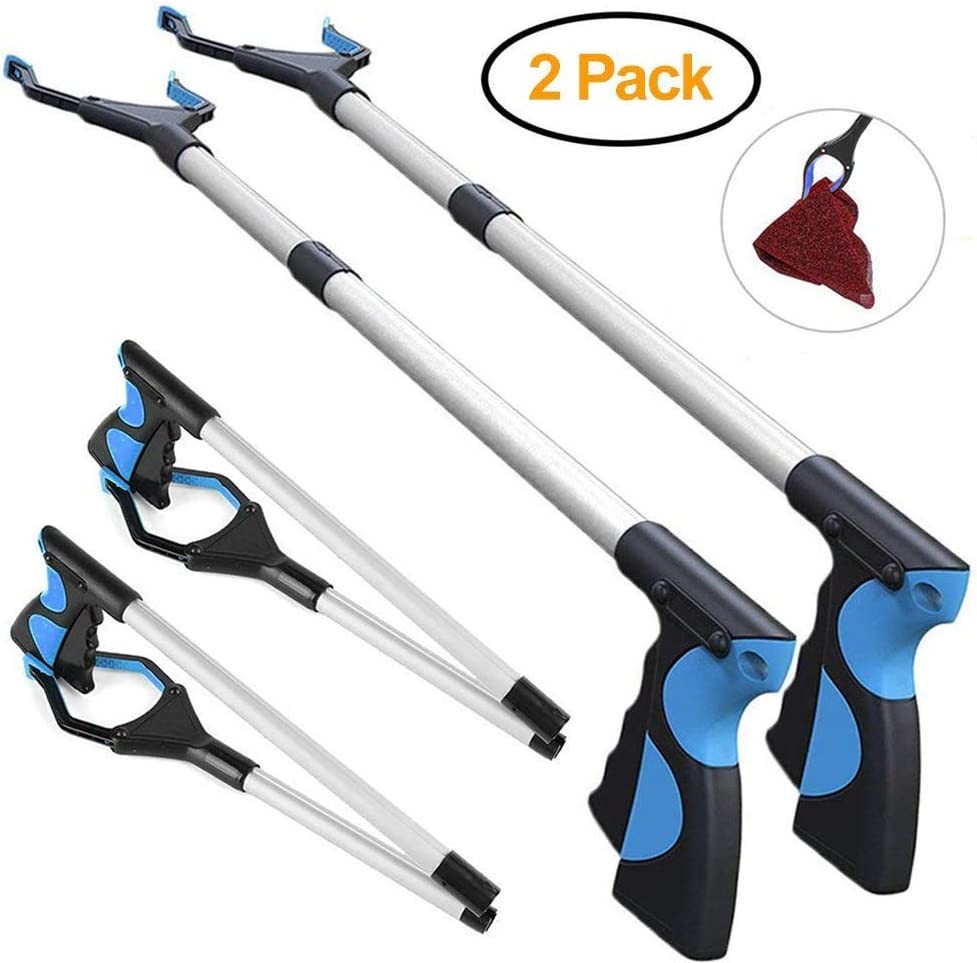 32″ Foldable Grabber Reacher, 2 Packs, Rotating Gripper Mobility Aid Reaching Assist Tool Trash Picker, Litter Picker, Garden Nabber, Arm Extension, Pick up Grabber Reaching Tool (2 Pack-Skyblue)