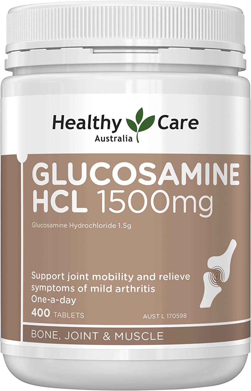 Healthy Care Glucosamine HCL 1500Mg Tablet, Brown, 400 Count | Supports Joint Mobility and Relieves Symptoms of Mild Arthritis