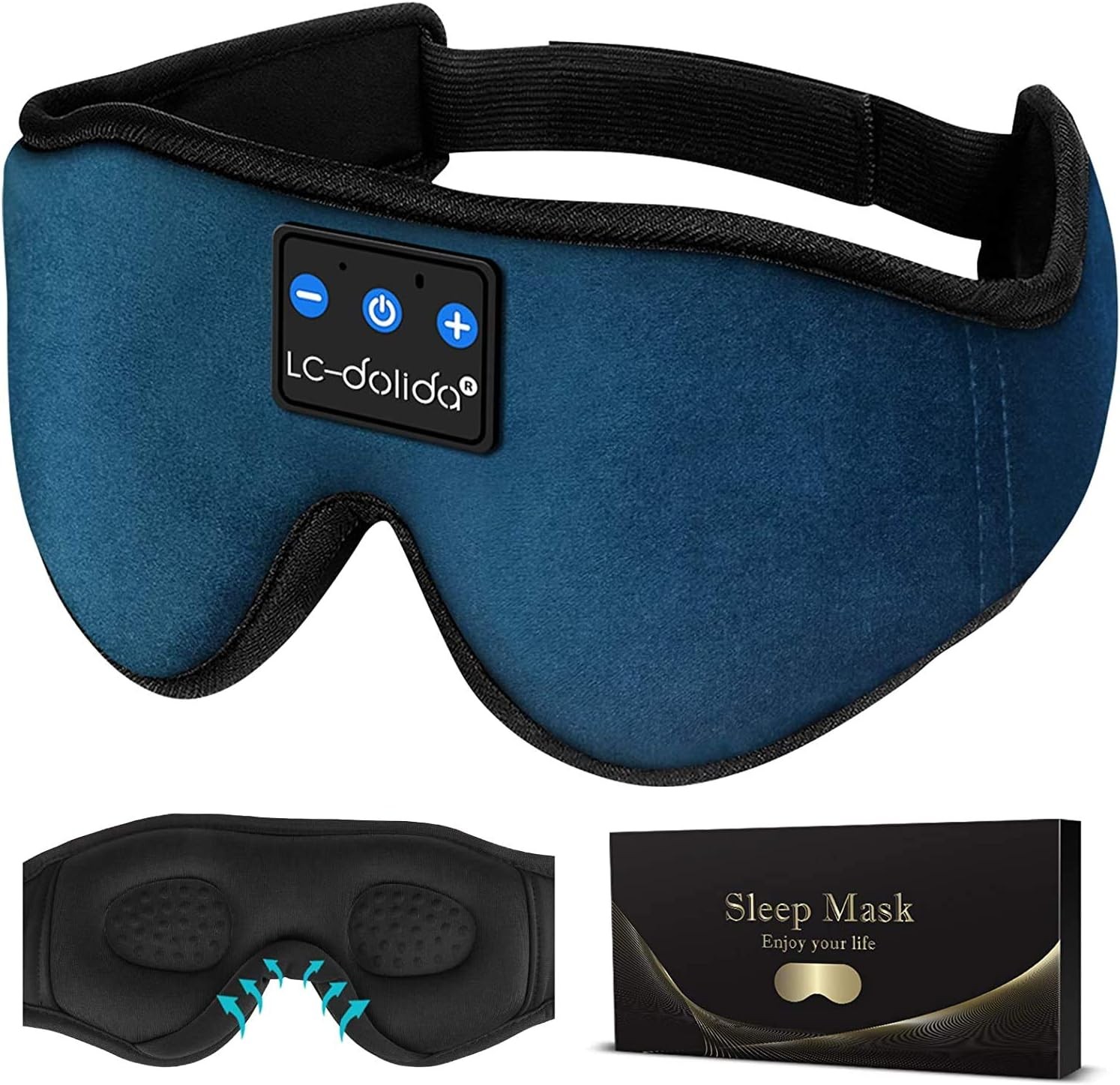 Sleep Headphones, 3D Sleep Mask Bluetooth Wireless Music Eye Mask, Lc-Dolida Sleeping Headphones for Side Sleepers Sleep Mask with Bluetooth Headphones Ultra-Thin Stereo Speakers Men Women