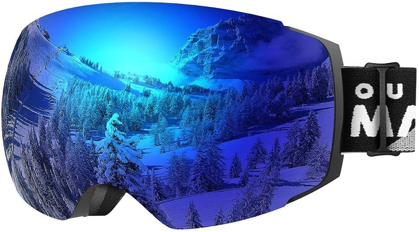 Outdoormaster Ski Goggles PRO – Frameless, Interchangeable Lens 100% UV400 Protection Snow Goggles for Men & Women (VLT 15% Blue Lens with Free Protective Case)