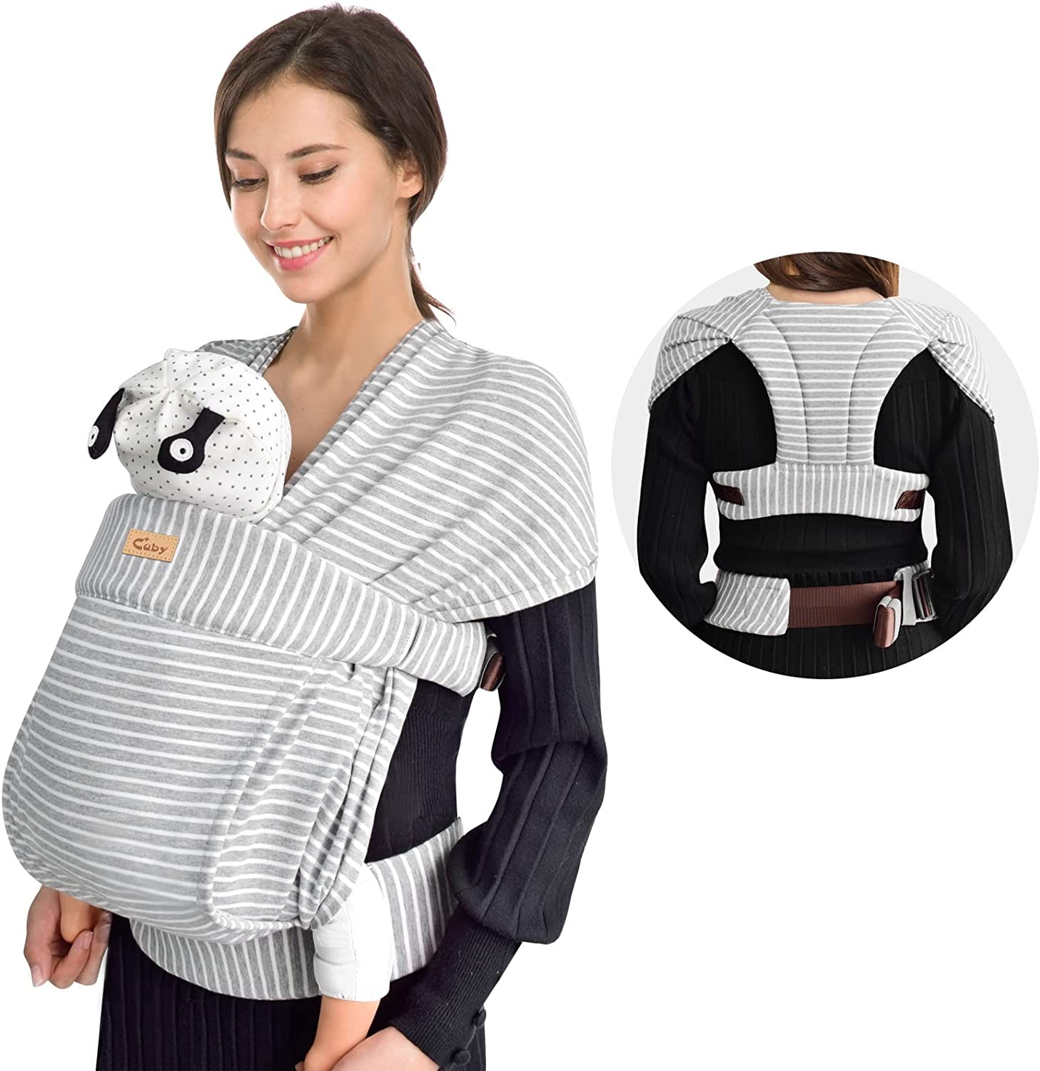 CUBY Baby Wrap Carrier Sling Soft Baby Carrier Infant Baby Sling Hands Free Babies Carrier Wraps One Size Fits All (Dark Grey)