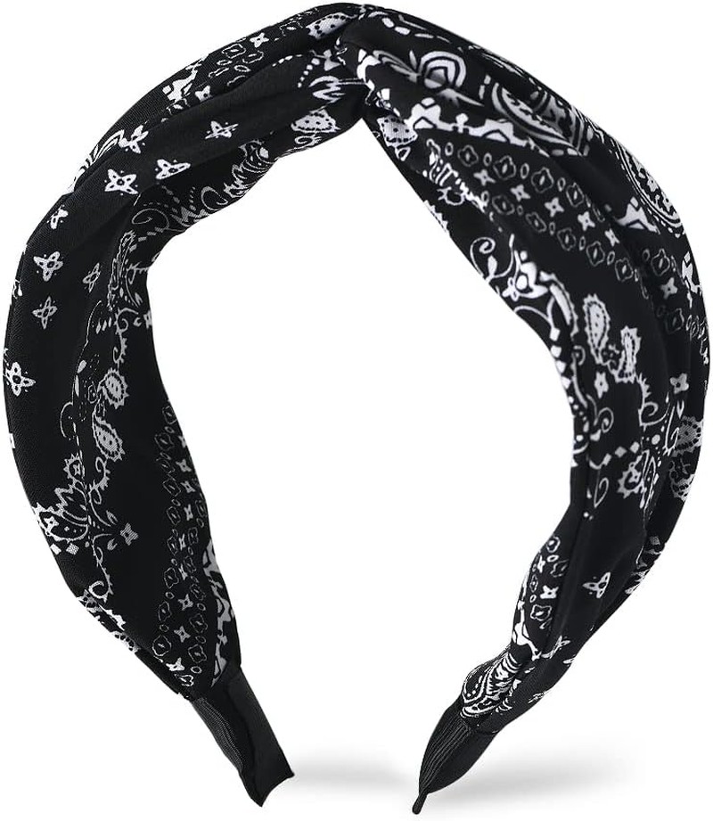 Knotted Headband Paisley Bandana Headbands for Women Girls Cross Knot Headband Black Head Bands for Women’S Hair Non Slip Bandana Headband Boho Hair Band Wide Twisted Knot Headbands for Women Girls