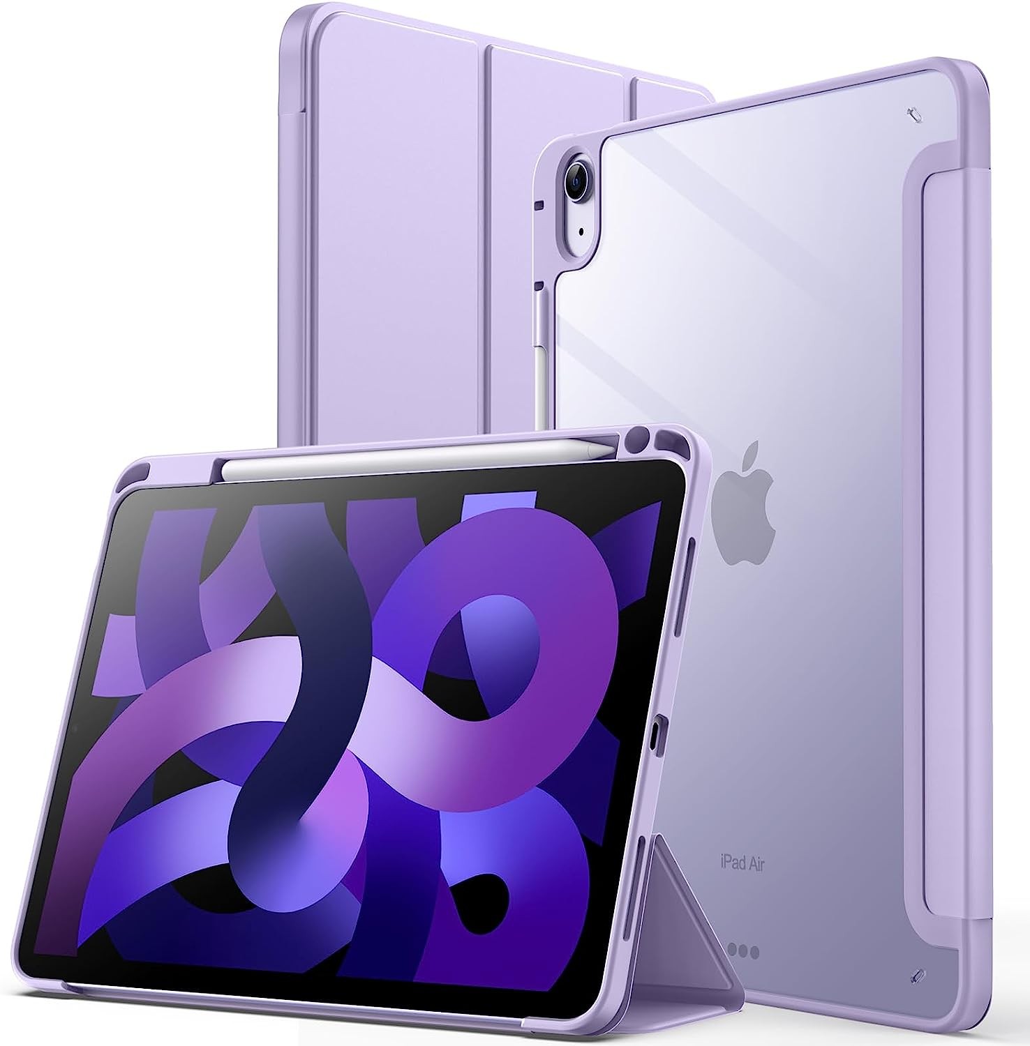 Jetech Case for Ipad Air 5/4 (2022/2020 5Th/4Th Generation 10.9-Inch) with Pencil Holder, Clear Transparent Back Shell Slim Stand Shockproof Tablet Cover, Auto Wake/Sleep (Light Purple)