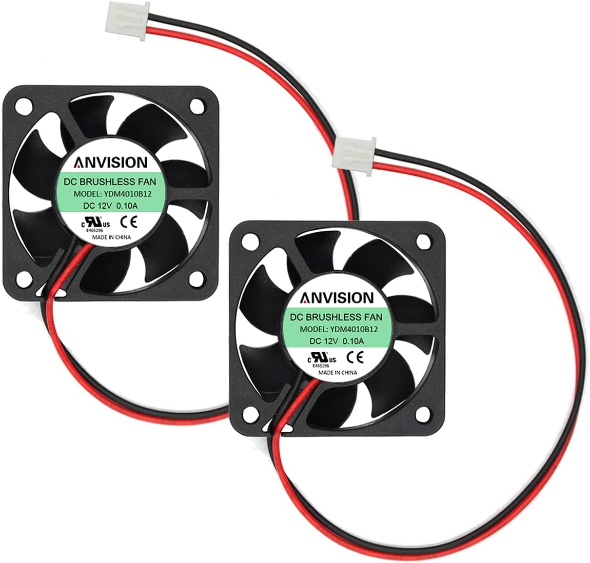 ANVISION 2-Pack 40 X 40 X 10Mm 4010 Dual Ball Bearing DC 12V Brushless Cooling Fan UL CE YDM4010B12