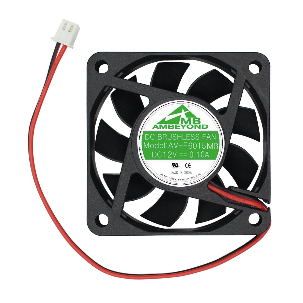 60Mm by 60Mm by 15Mm 6015 12V DC 0.10A Ball Bearing Brushless Cooling Fan 2Pin AV-F6015MB UL TUV