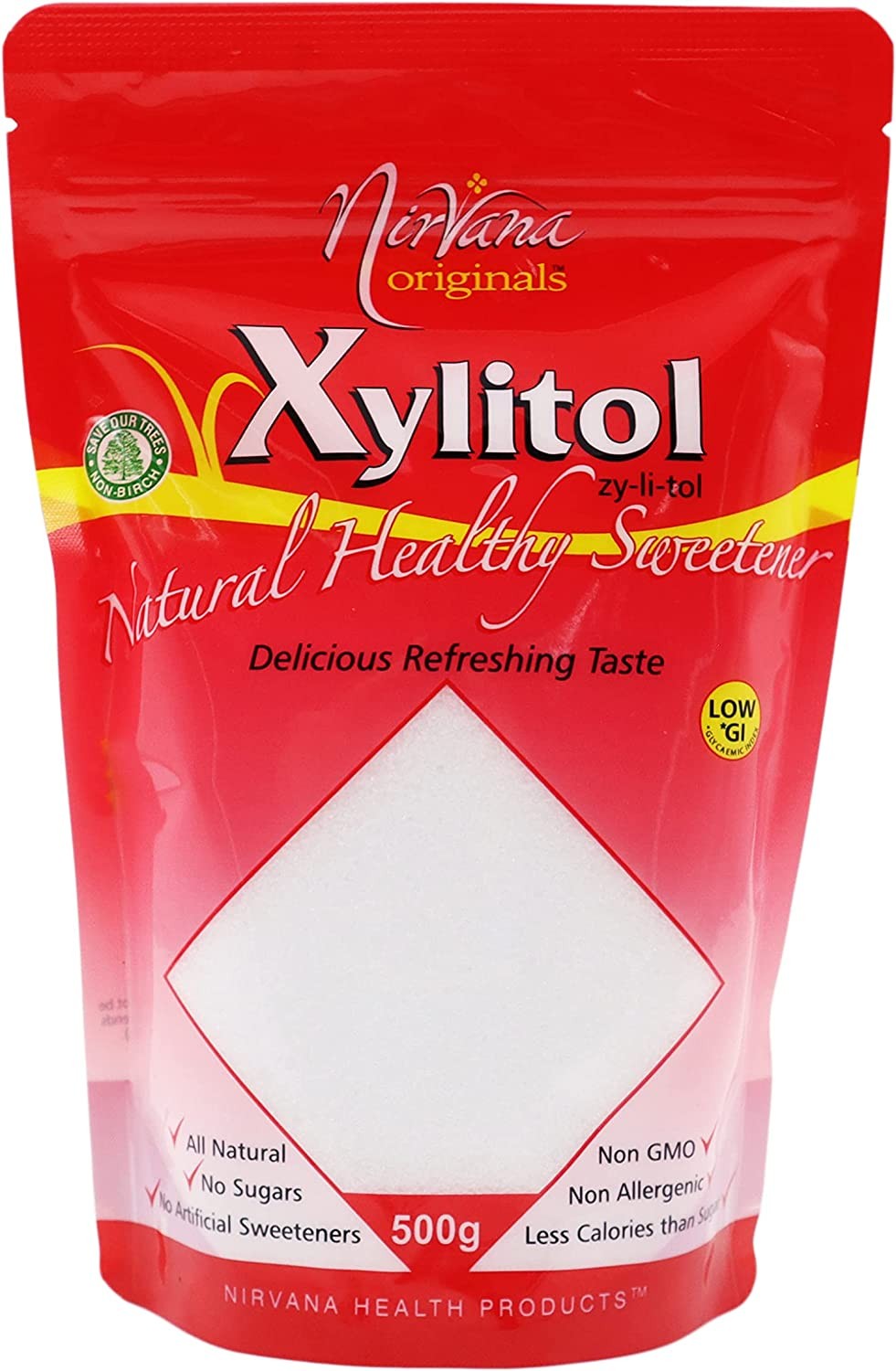 Nirvana Originals Xylitol Natural Healthy Sweetener Stand-Up Ziplock Pouch 500G