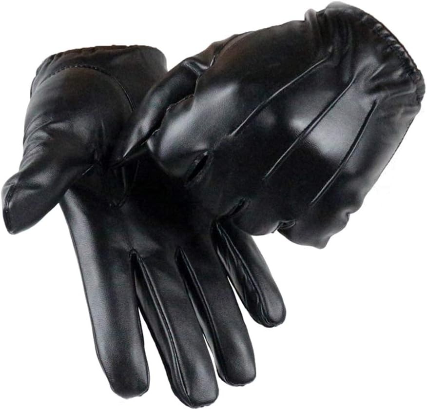 Long Keeper Mens Leather Gloves – Touch Screen Winter Gloves with Thinsulate Inner Fleece Black Faux Leather Mittens for Cold Weather Outdoor Driving