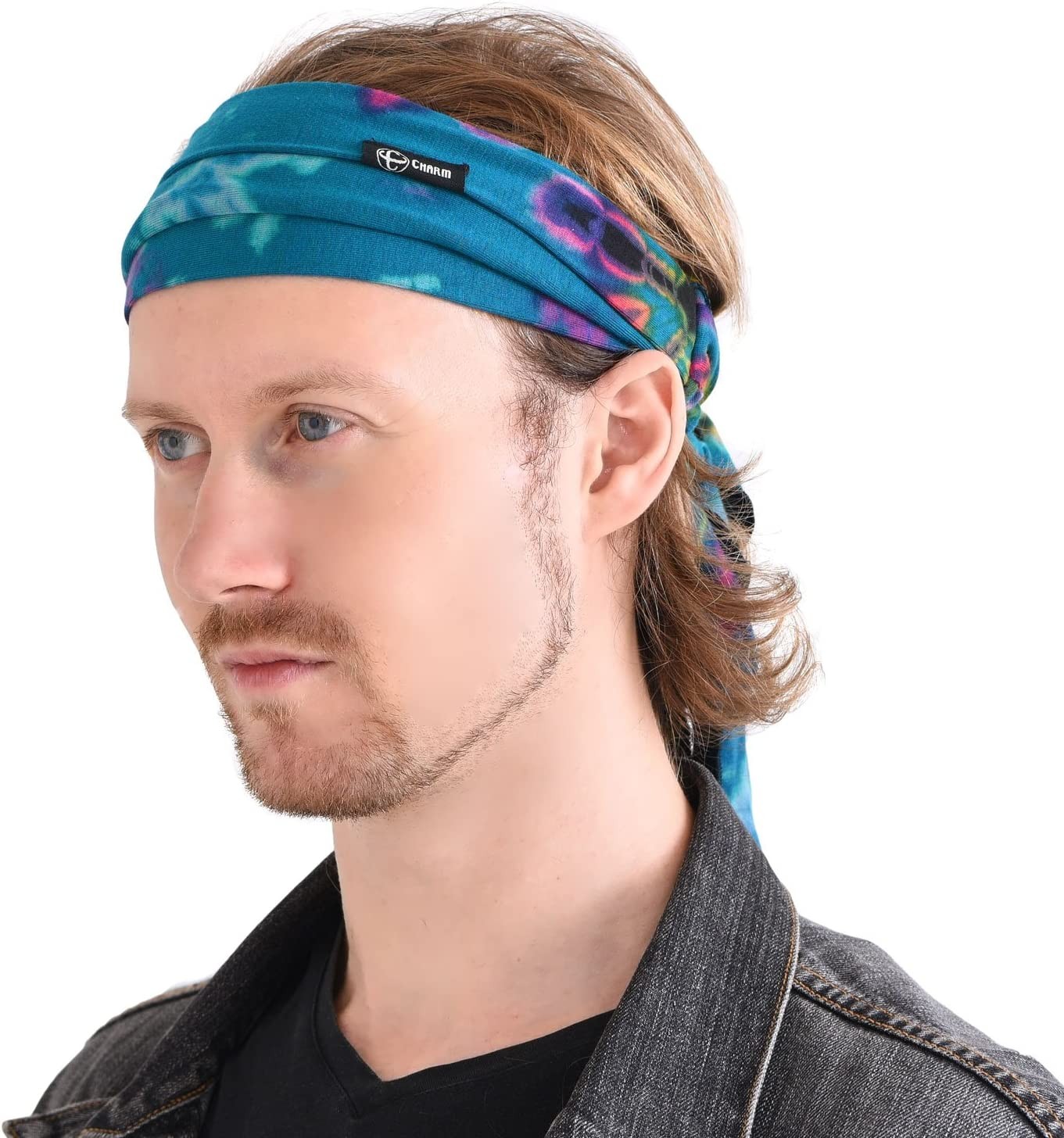 CHARM Tie Dye Hippie Headband – Mens Costume Head Scarf Rockstar Boho Bandana