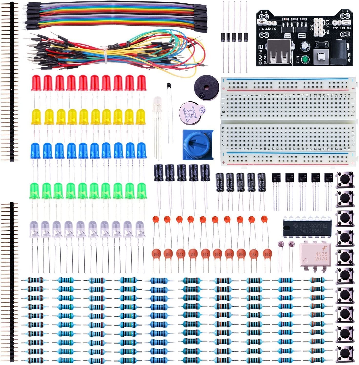 ELEGOO Electronic Fun Kit Bundle with Breadboard Cable Resistor, Capacitor, LED, Potentiometer for Arduino (235 Items)