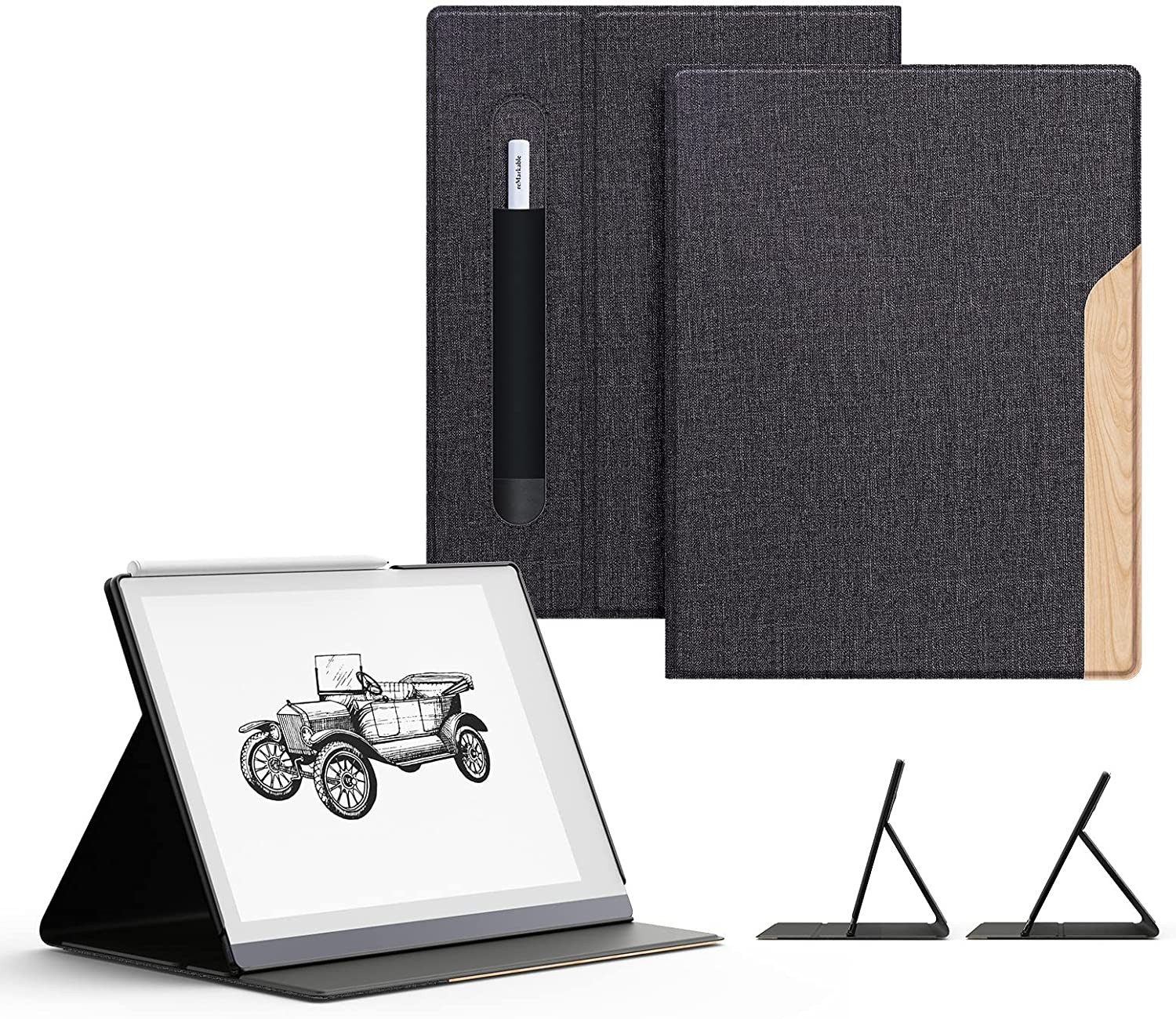 OLAIKE Book Folio Case for Remarkable 2 Paper Tablet 10.3″ 2020 Released, Premuin Fabric Smart Cover with Pen Pocket, Stable Folding Stand Design (Not for Remarkable 1),Black & Light Cork