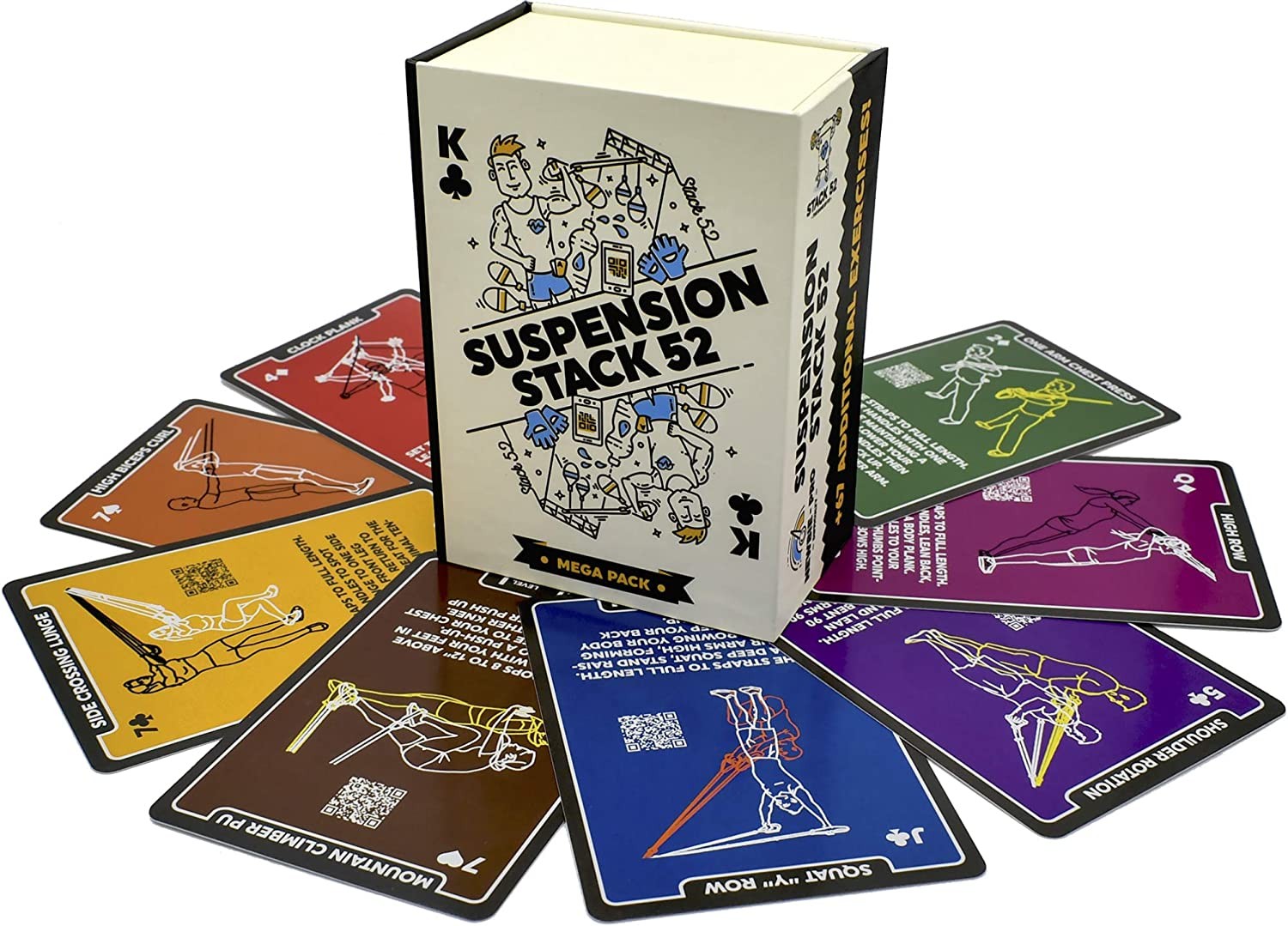 Stack 52 Suspension Exercise Cards Compatible with All Suspension Trainers. Suspended Bodyweight Resistance Workout Game. Video Instructions Included. Fun Home Fitness Program.