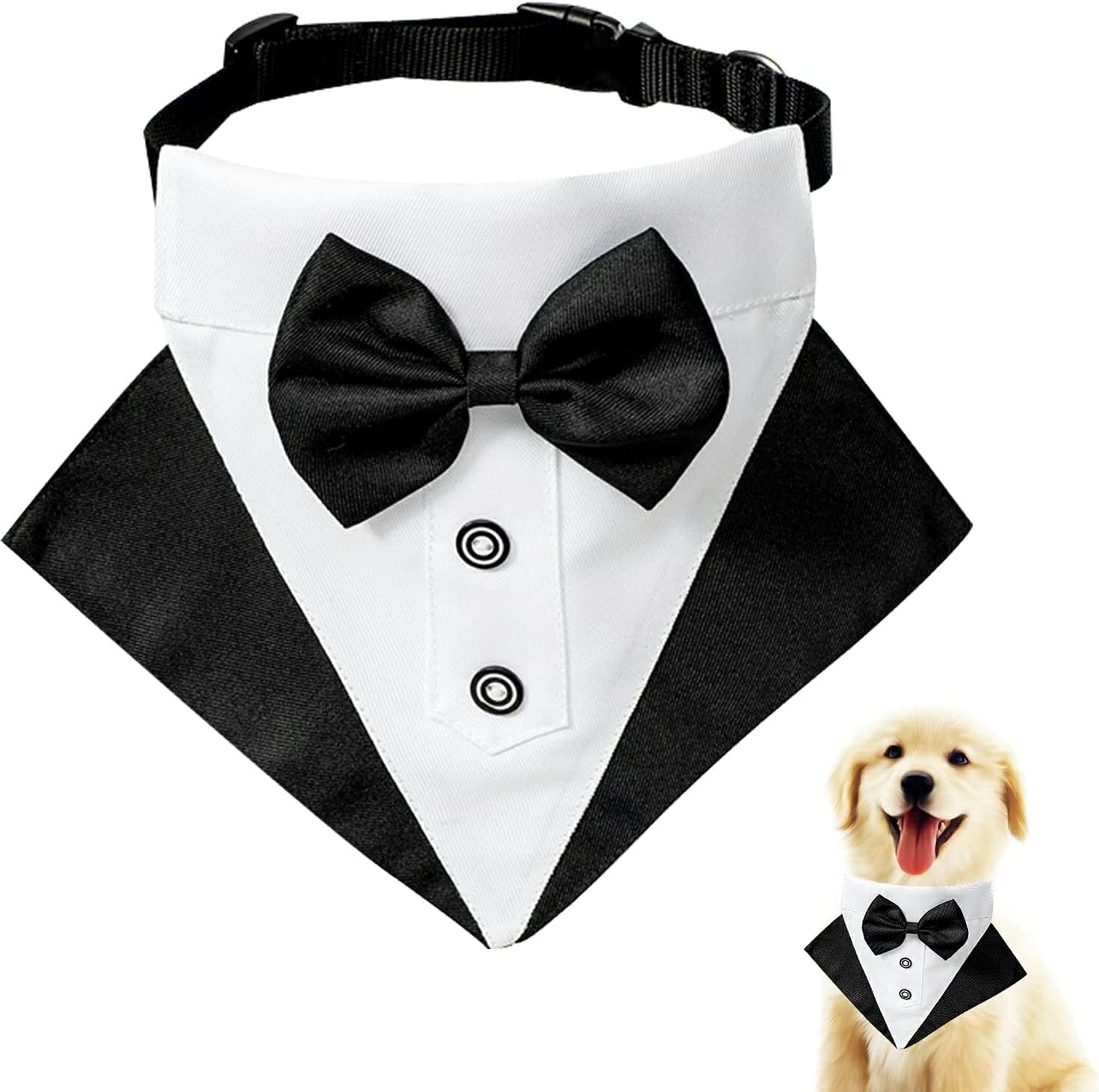 Formal Dog Tuxedo Bandana Dog Wedding Bandana with Bow Tie and Neck Tie, Formal Dog Tuxedo Vest Set with Detachable Bow Ties Collar and Scarf, Gentle Pet Costume for Wedding Birthday Party