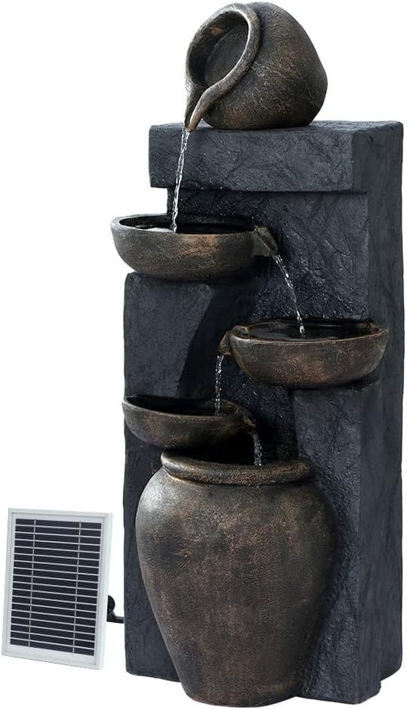 Gardeon Solar Water Fountain, 99Cm Tall Feature Pump Bird Bath Powered Features Fountains Garden Outdoor Indoor Pond Decoration, 5 Tiers Birdbath Brown