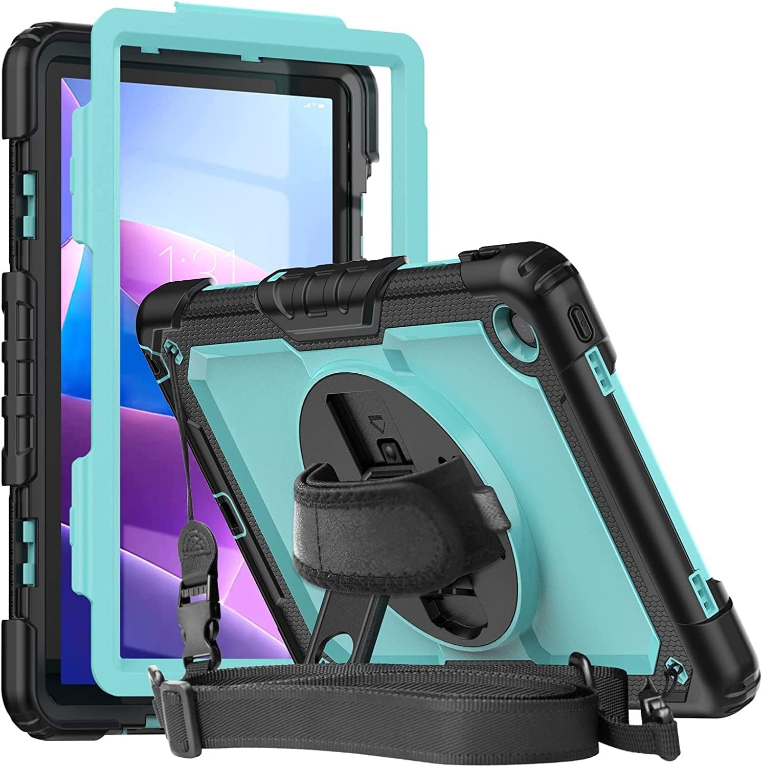 Herize Case for Lenovo Tab M10 plus (3Rd Gen) 10.6″ 2022 W/Screen Protector & Pencil Holder, Rugged Heavy Duty Hybrid Shockproof Cover with Kickstand Hand/Shoulder Strap TB125FU/TB128FU