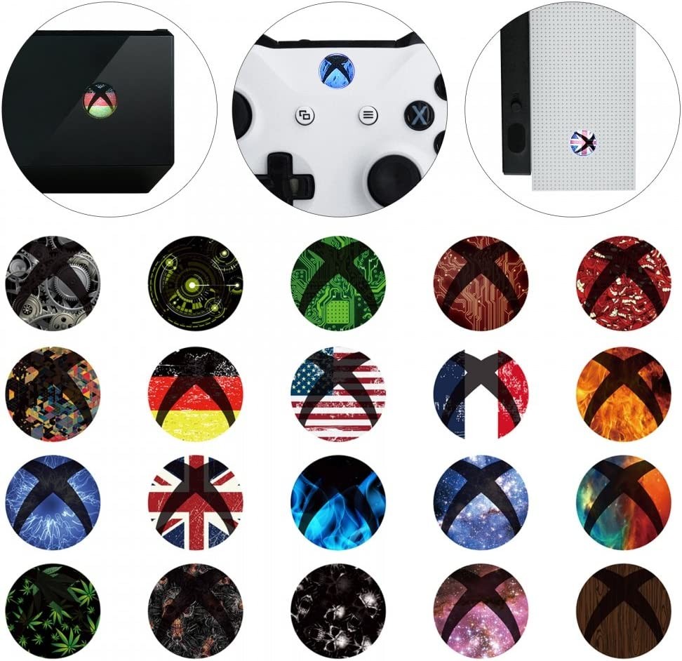 Extremerate® 60 Pcs Custom Home Button Power Switch Stickers Skin Cover for Xbox One/One X/One S Console Kinect and Xbox One/One X/One S/Elite Controllers