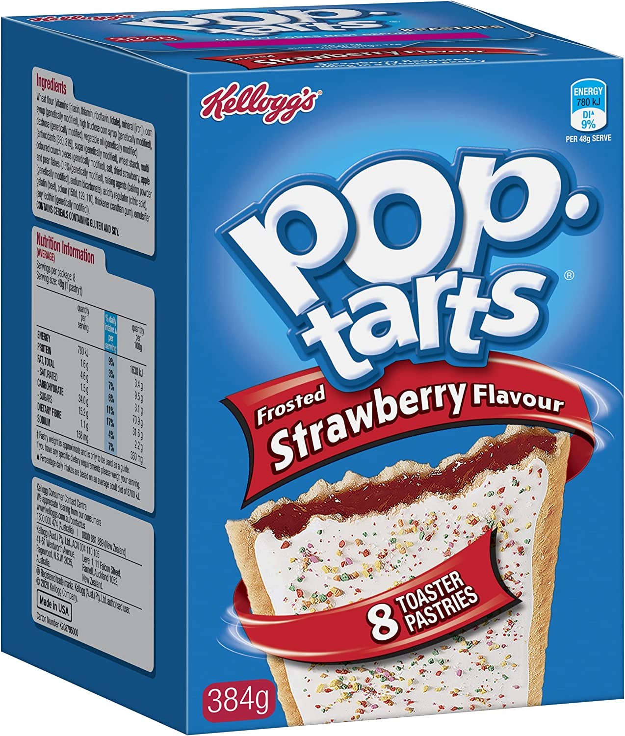 Kellogg’S Pop-Tarts Strawberry Flavour Toaster Pastries Toaster Pastries 384G, 8 Count (Pack of 1)