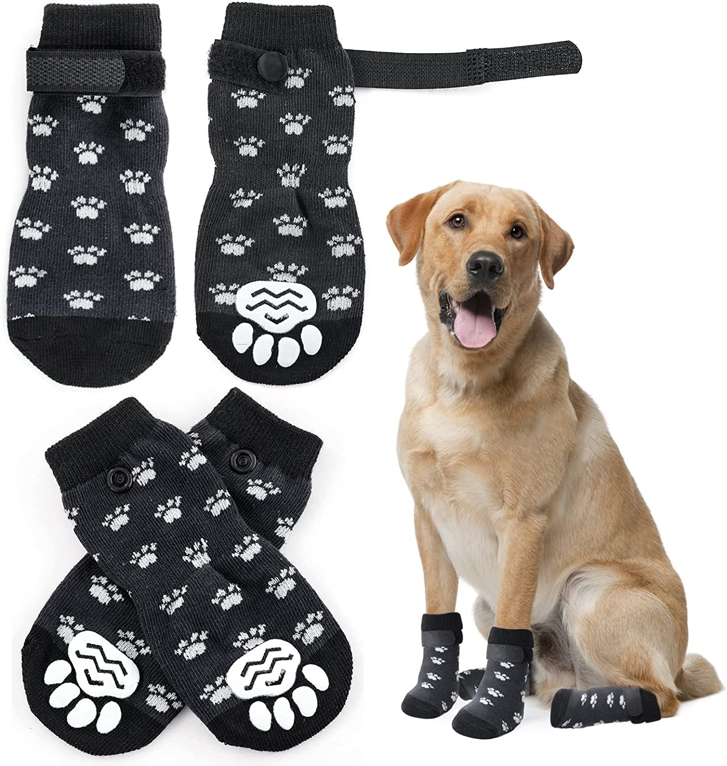 Anti Slip Paw Protectors Dog Socks,Double Side Non-Slip Dog Socks with Adjustable Straps,Traction Control for Indoor on Hardwood Floor Wear (A, M) (A, M)