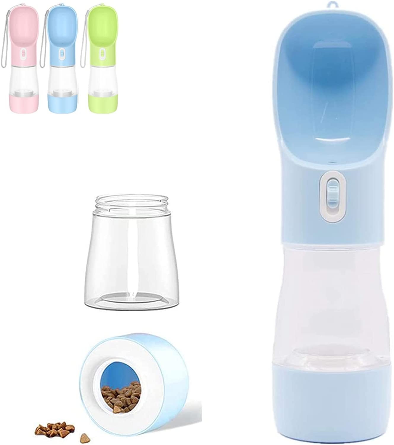 AIKIDS Portable Dog Water Bottle, 3 in 1 Pet Water Dispenser, Travel Drinking Bowl, Food Container for Walking Hiking, Leak Proof Water Food Bottle (Blue)