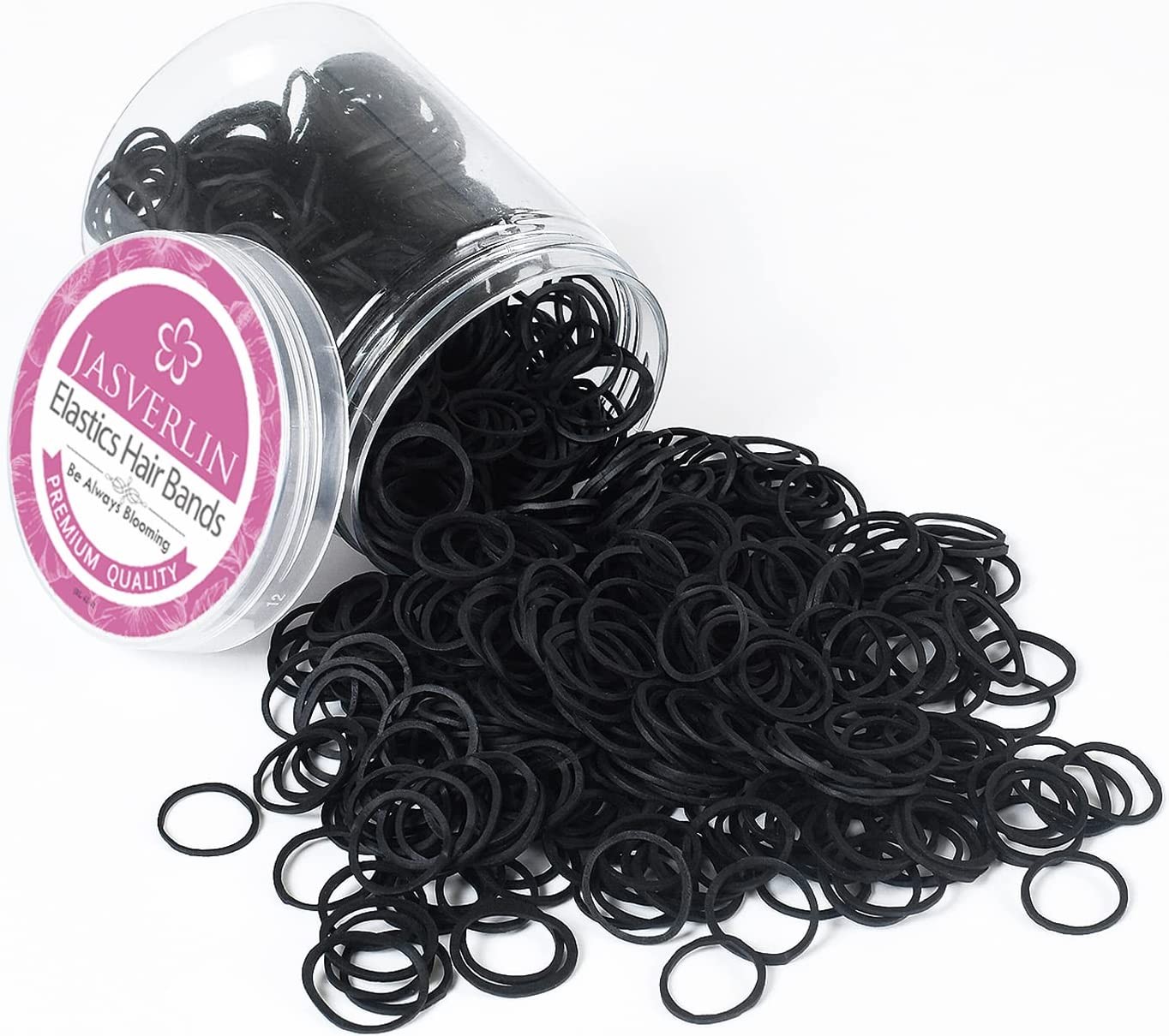 JASVERLIN Black Rubber Bands for Hair, Small Baby Hair Ties Ponytail Holder Tiny Hair Elastics Bands for Baby Girls Women 1000PCS 1/2Inch