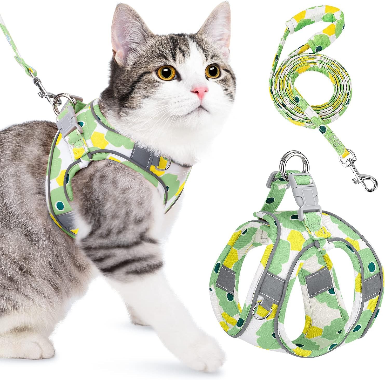 AUTOWT Cat Harness and Leash, Breathable Kitten Escape Proof Harnesses, Adjustable Reflective Puppy Vest Harness with Leashes Set Soft Pet Safety Jacket for Outdoor Walking